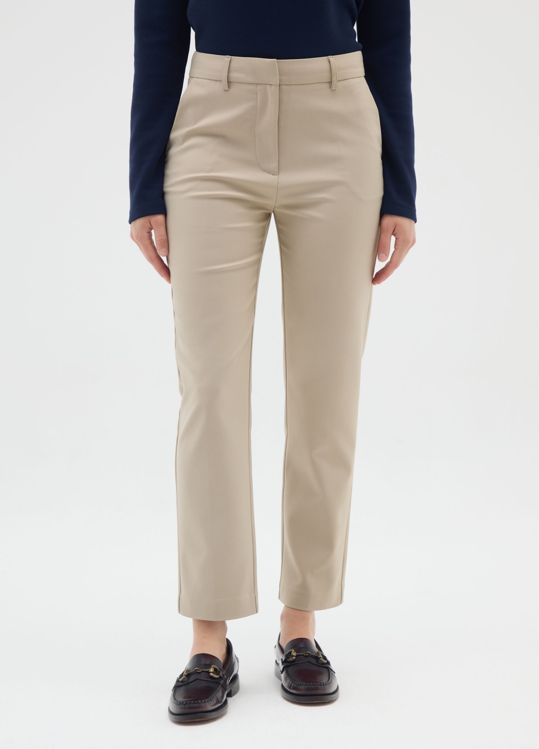 Slim-fit beige stretch trousers