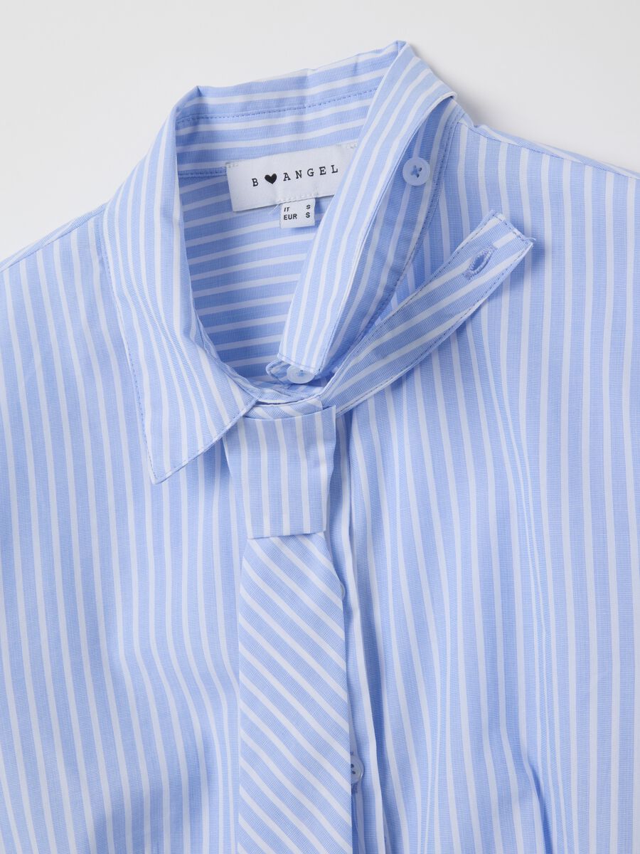 Slim fit shirt with white and blue stripes in pure cotton_5