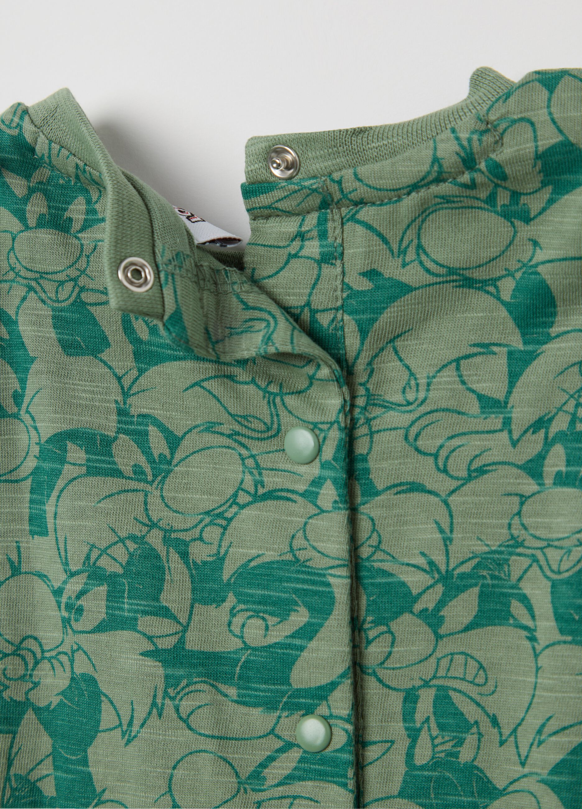 Green cotton romper suit with Sylvester the Cat print
