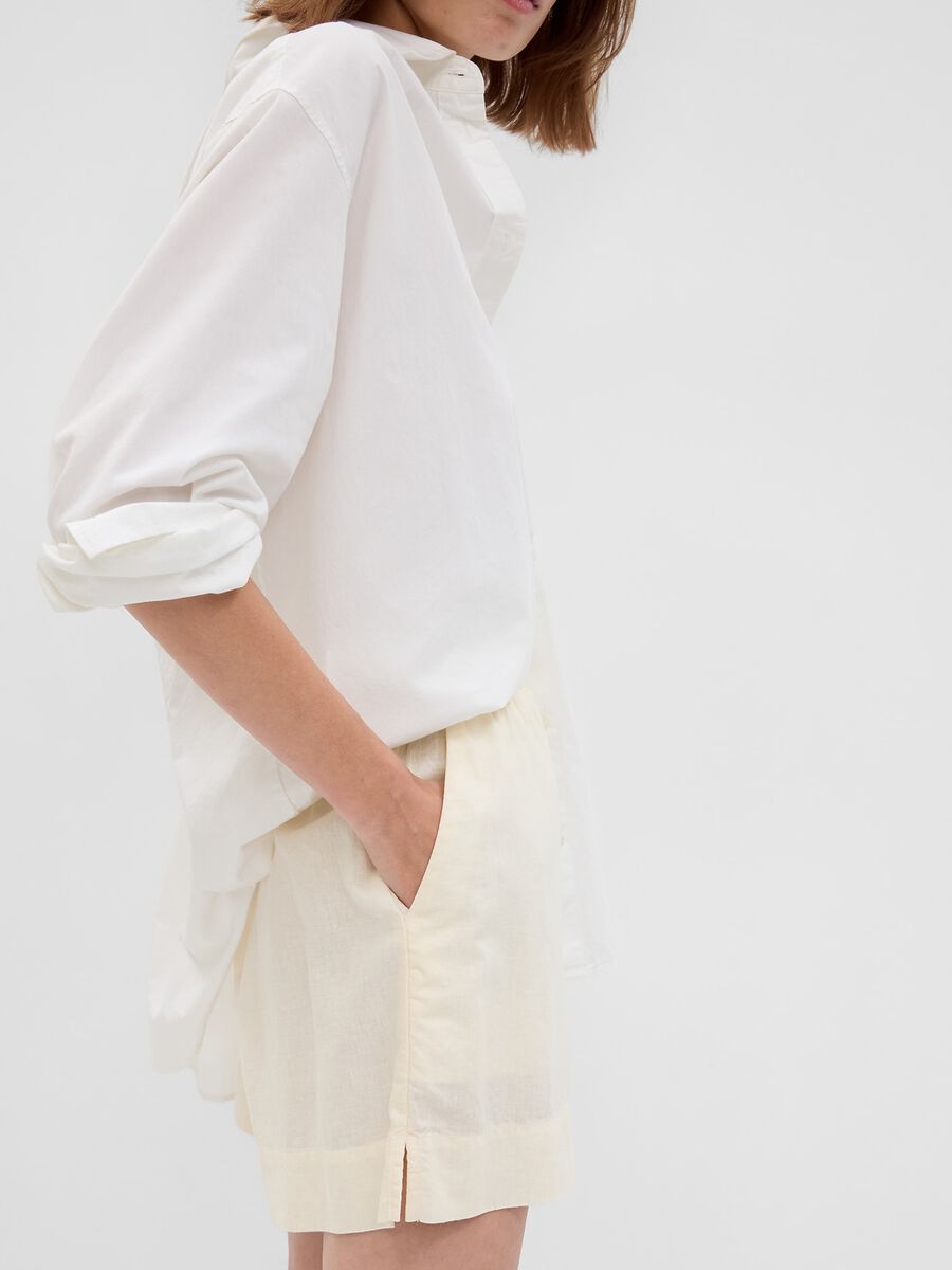 Shorts in lino e viscosa a vita alta_3