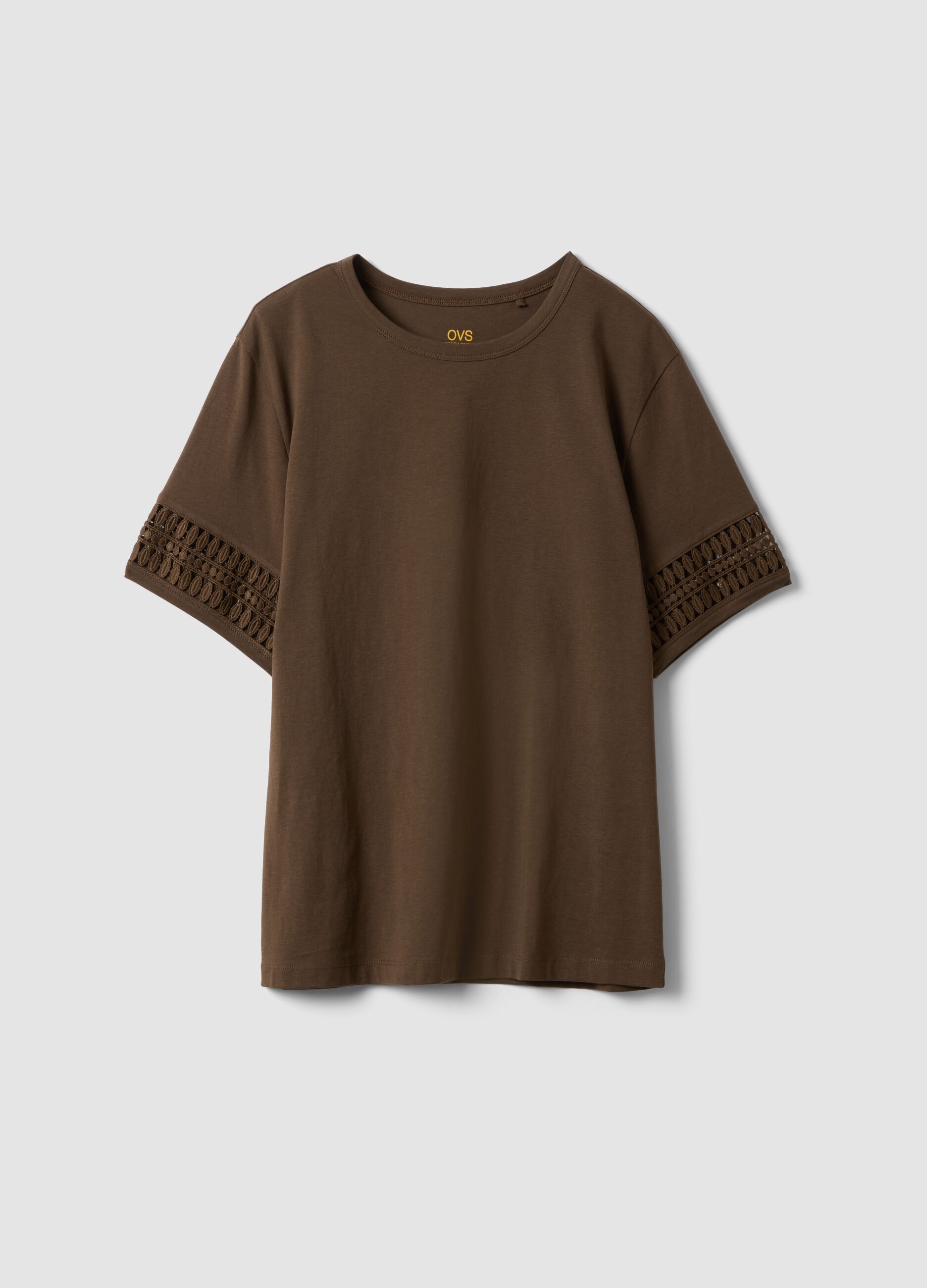 Brown pure cotton short-sleeve T-shirt