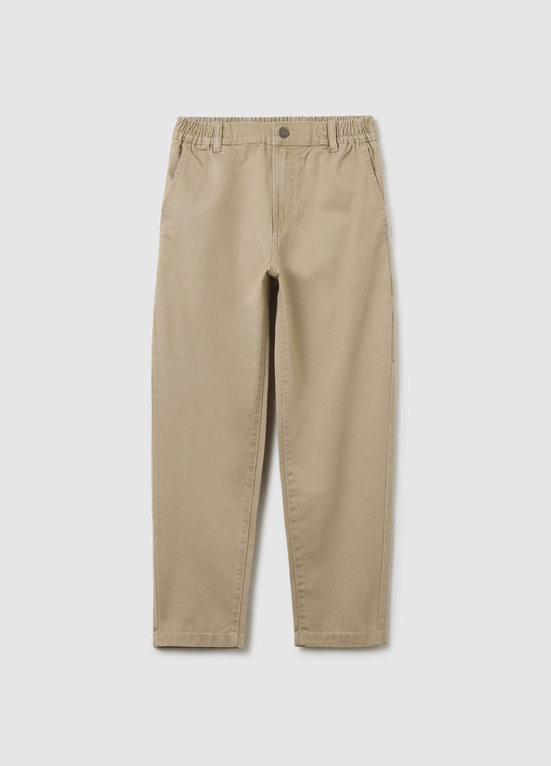 Boys' beige pure cotton trousers