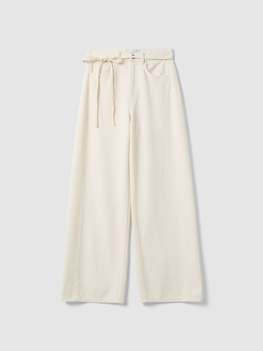 White pure cotton wide leg trousers_4