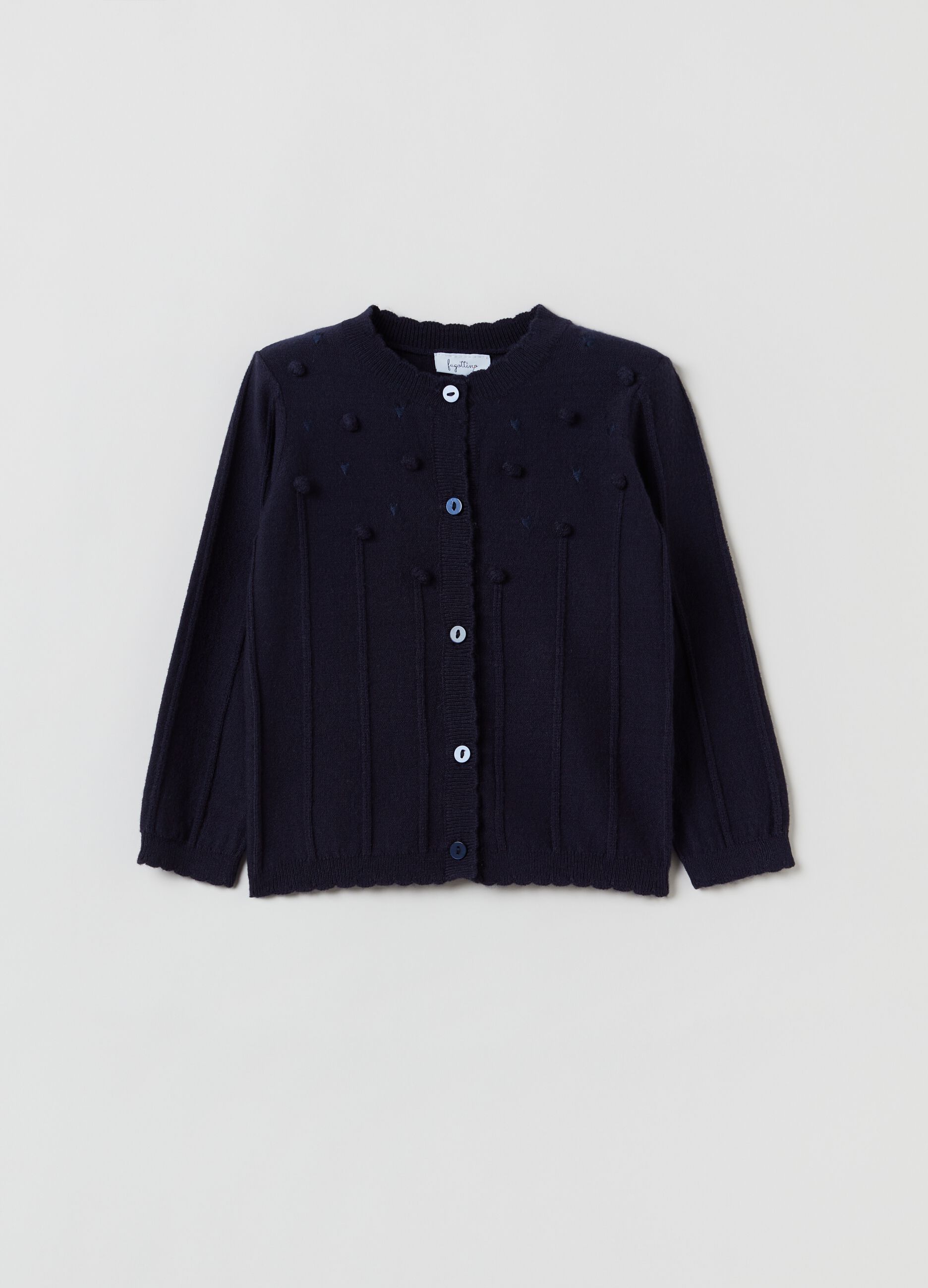 Cardigan popcorn stitch con ricamo cuoricini_0