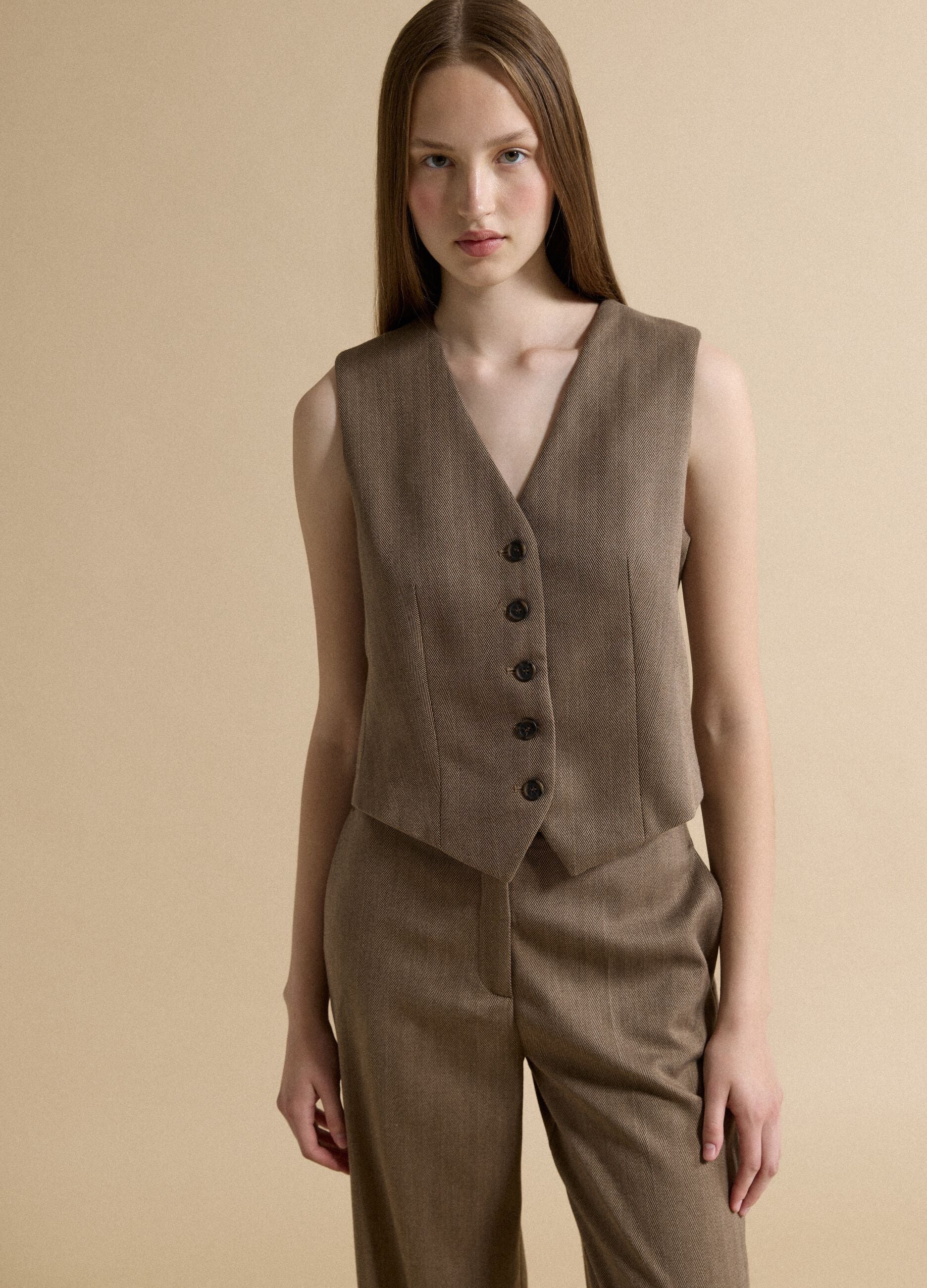 Brown stretch viscose regular-fit waistcoat