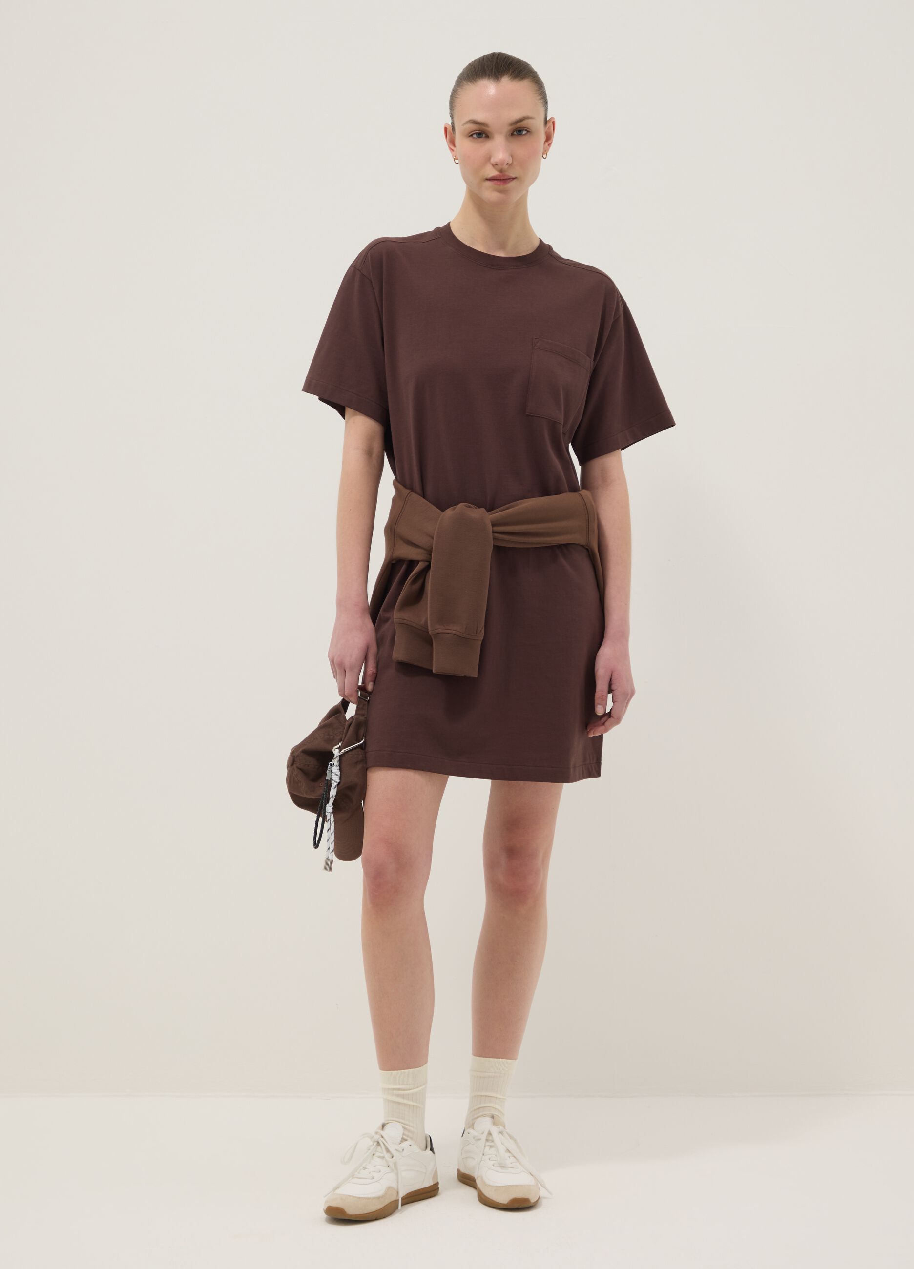 Brown pure cotton relaxed-fit dress