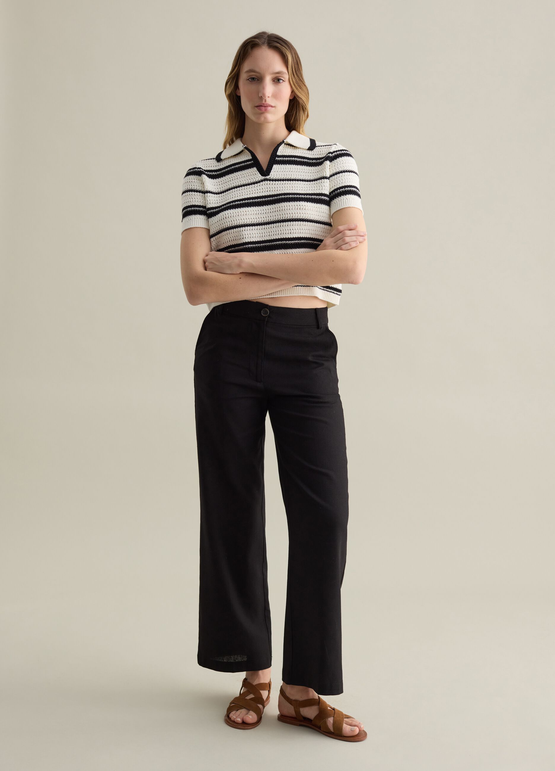 Black and white striped top in cotton