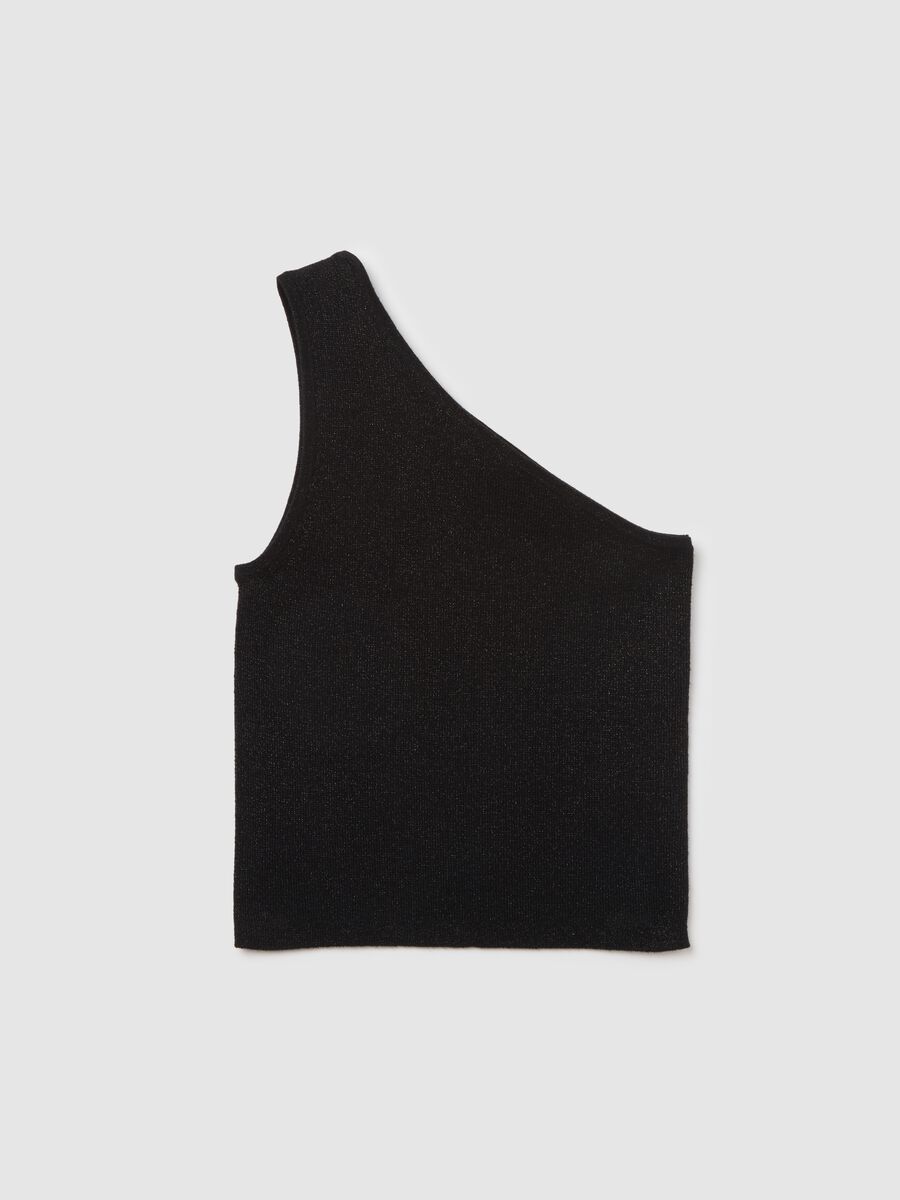 Sparkling Black One-Shoulder Top in Mixed Fabric_4