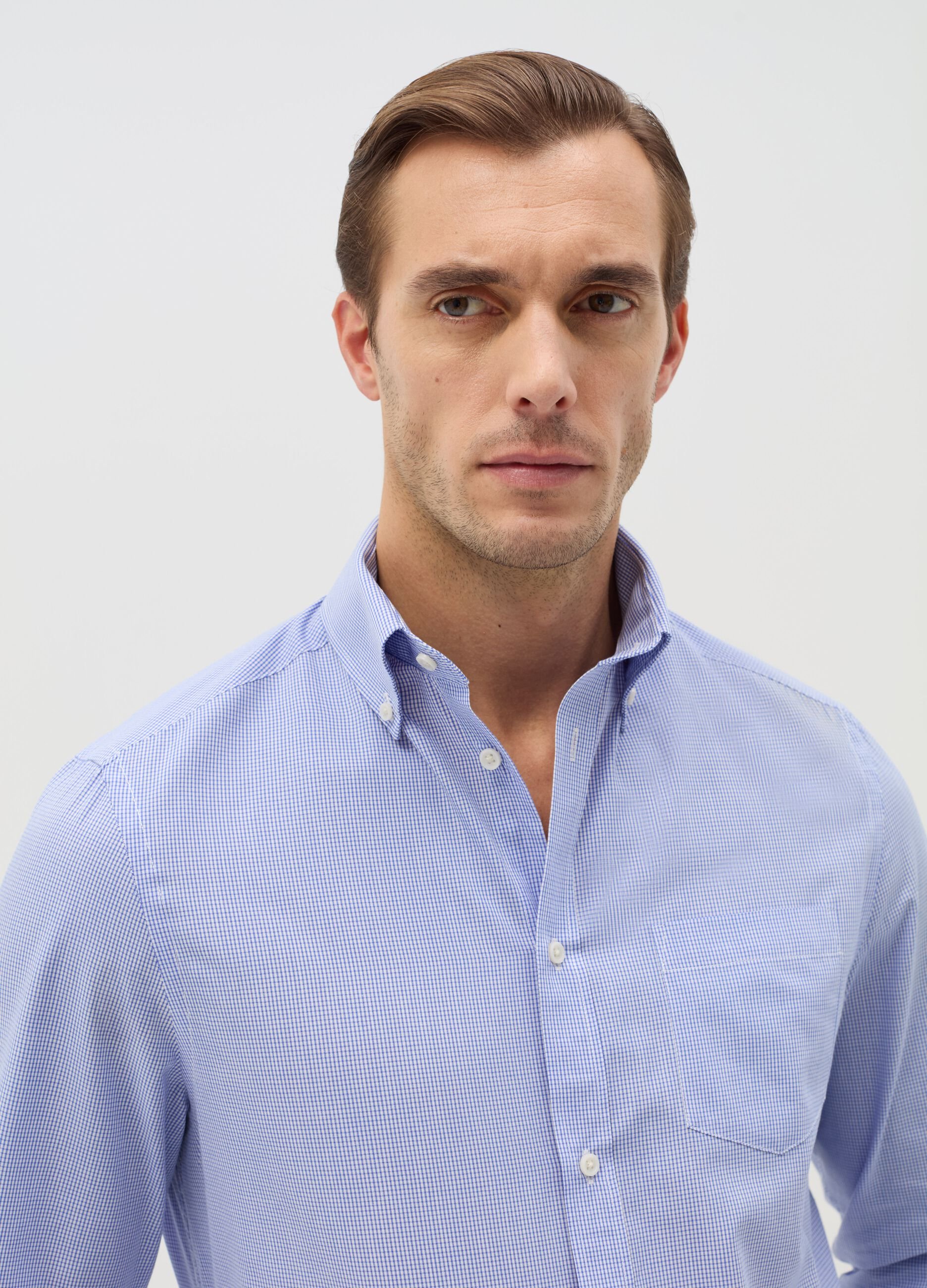 Regular-fit, easy-iron shirt with micro checks