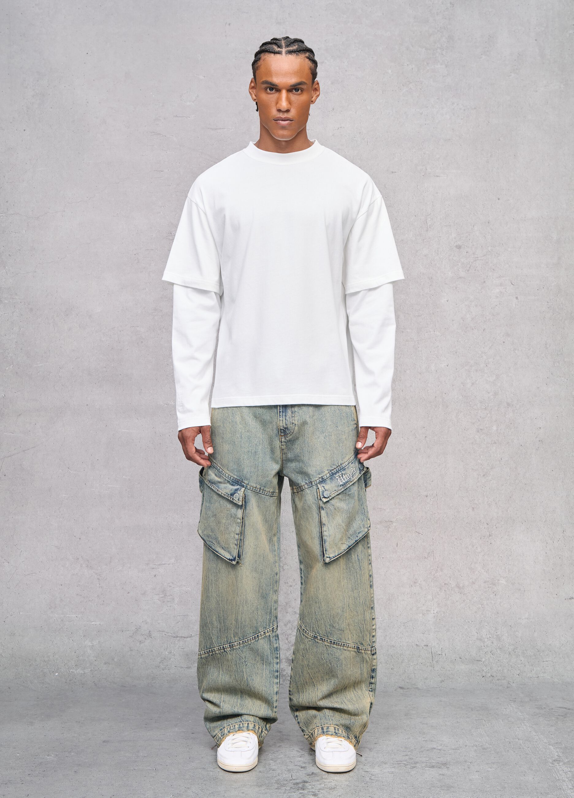 Cargo Denim Washed Light Blue & Tea