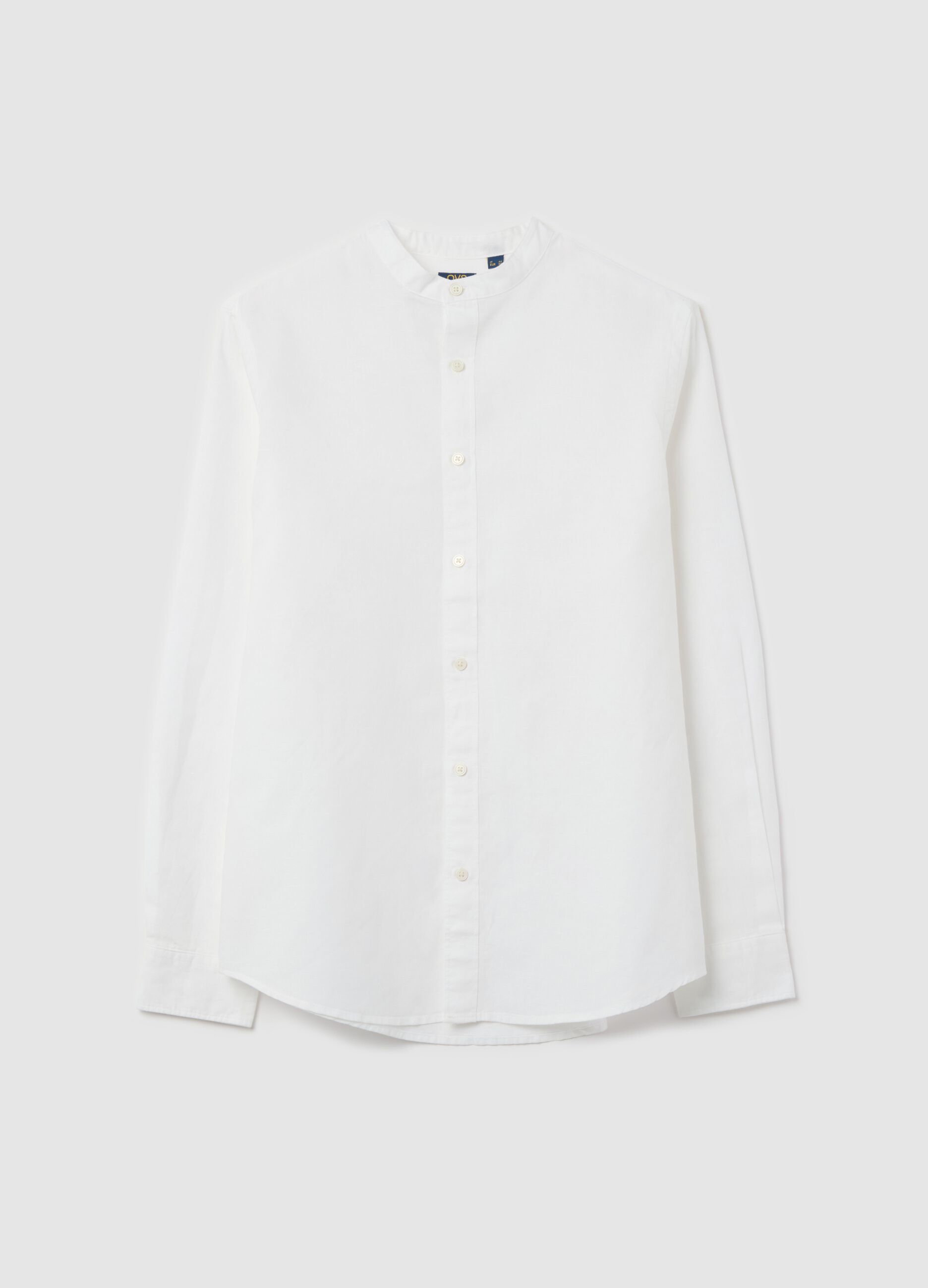 Camicia in cotone e lino collo alla coreana