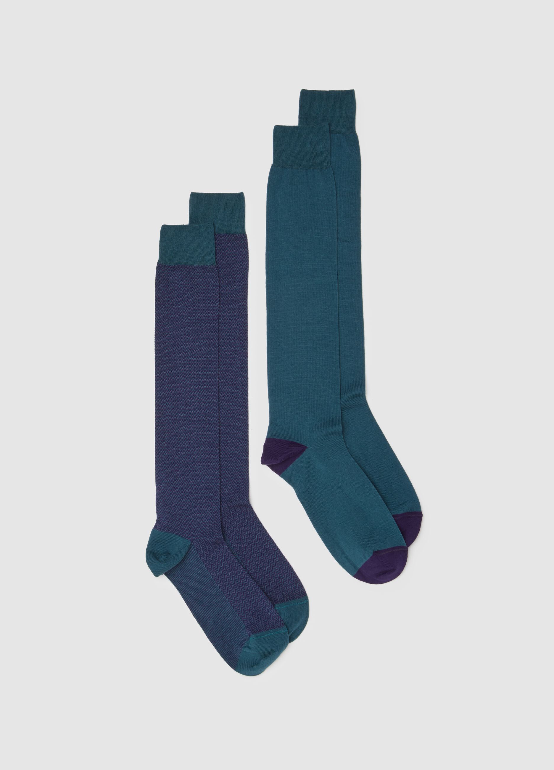 Multicoloured Cotton Long Socks Twin Pack