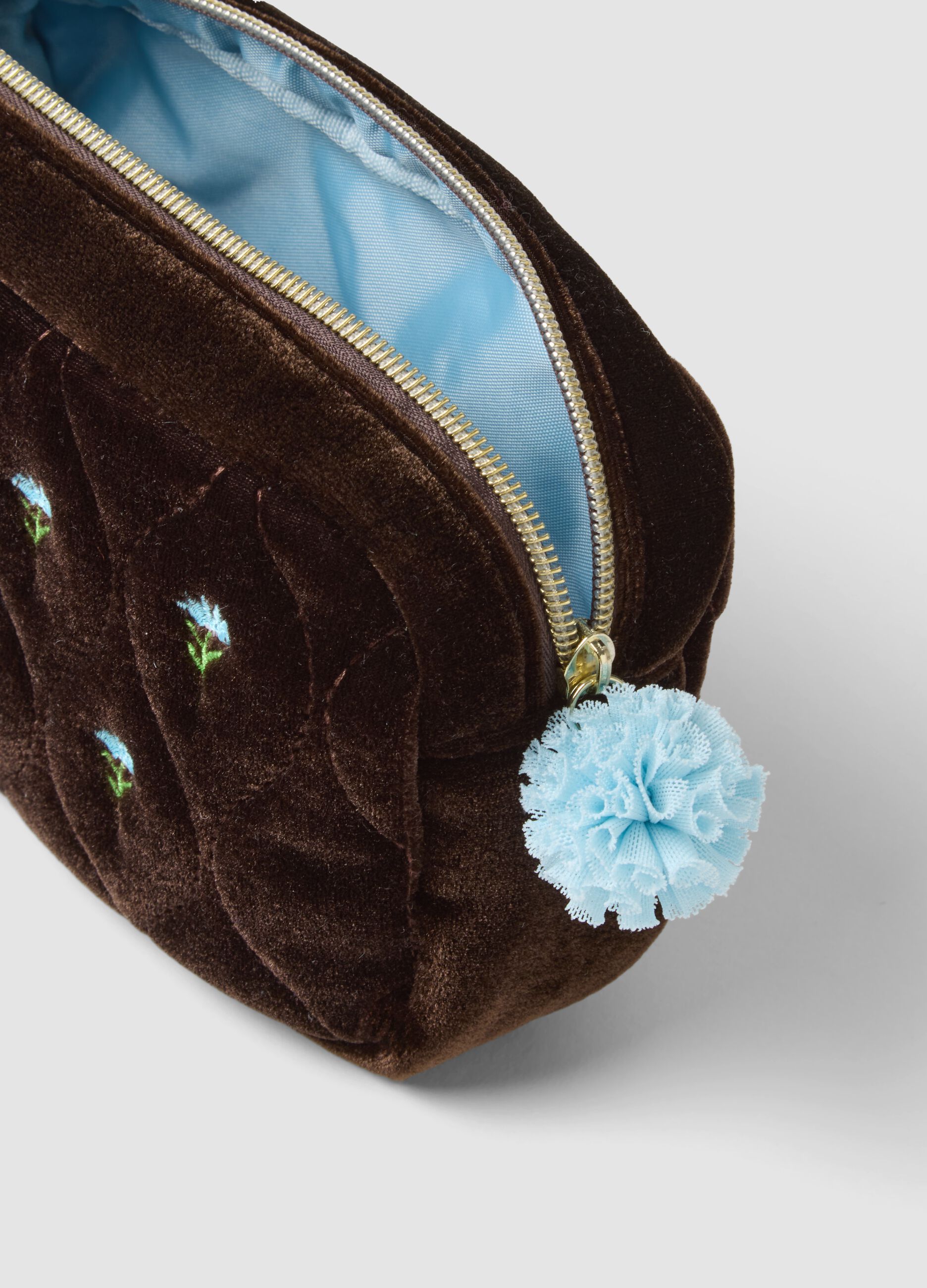 Brown and blue stretch-fabric wash bag