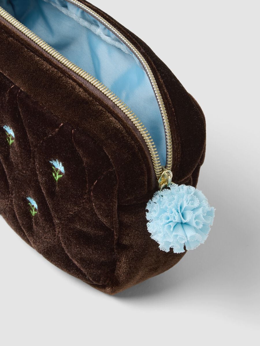 Beauty case marrone e blu in tessuto elasticizzato_1
