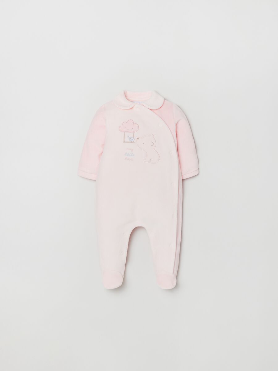 Tutina in velour con piedini e ricamo_0