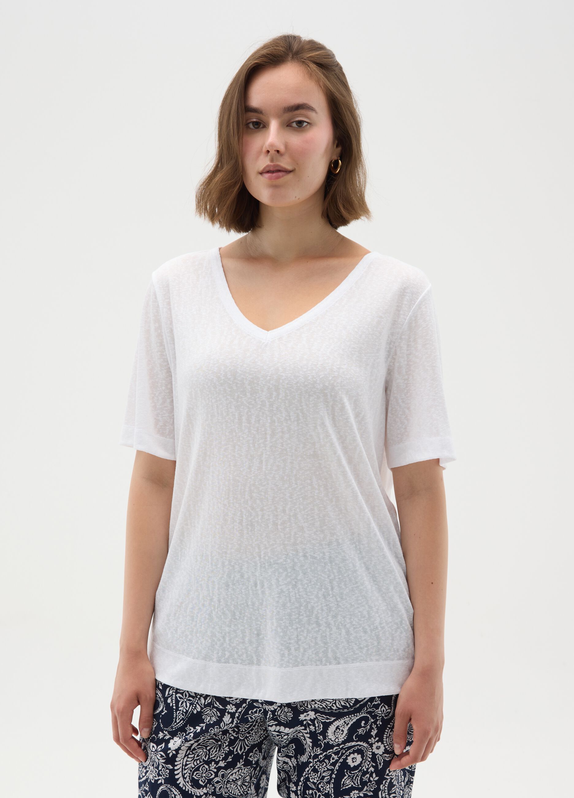 Women's white blend regular fit T-shirt