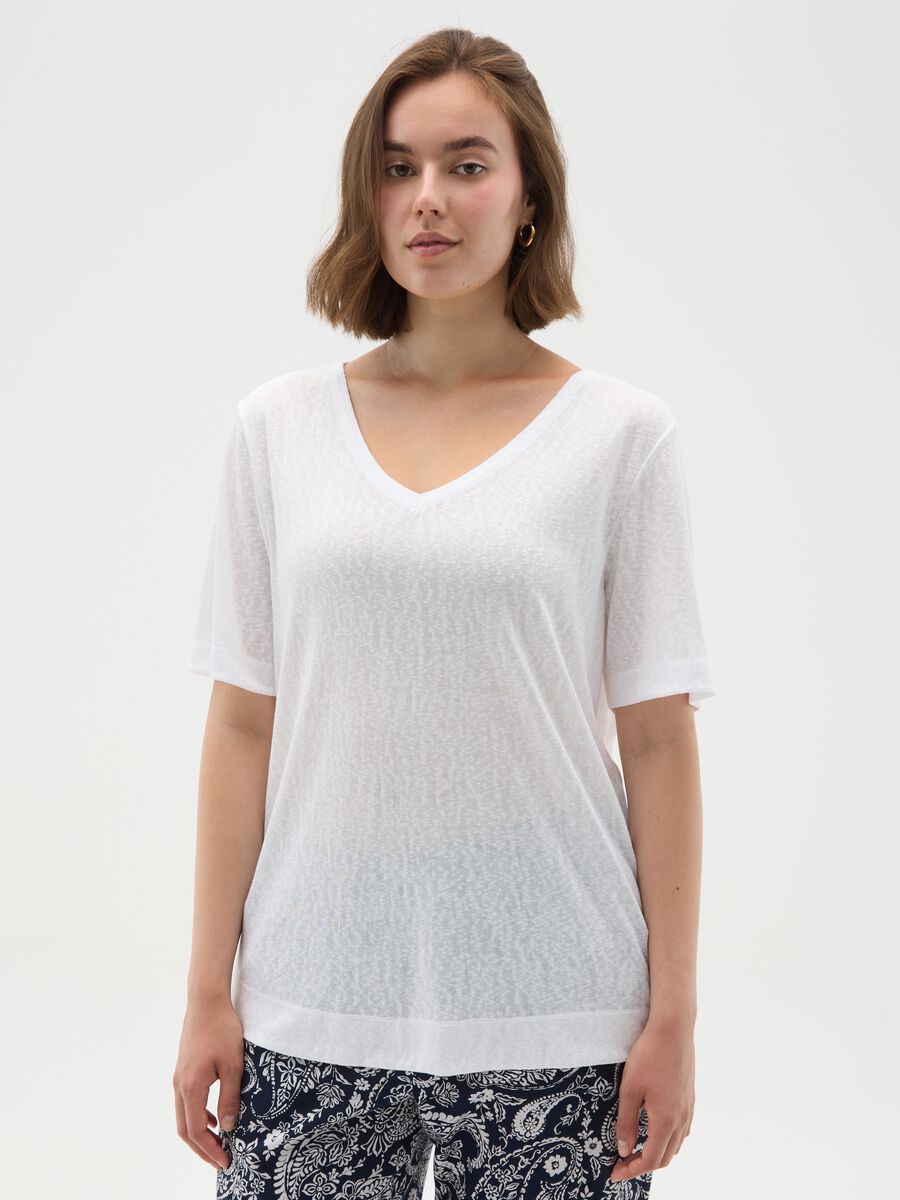 Women's white blend regular fit T-shirt_0