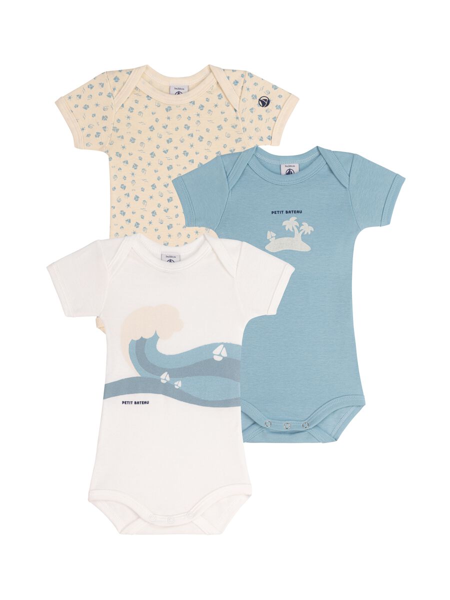 Three-pack short-sleeved bodysuit with sail boat_0