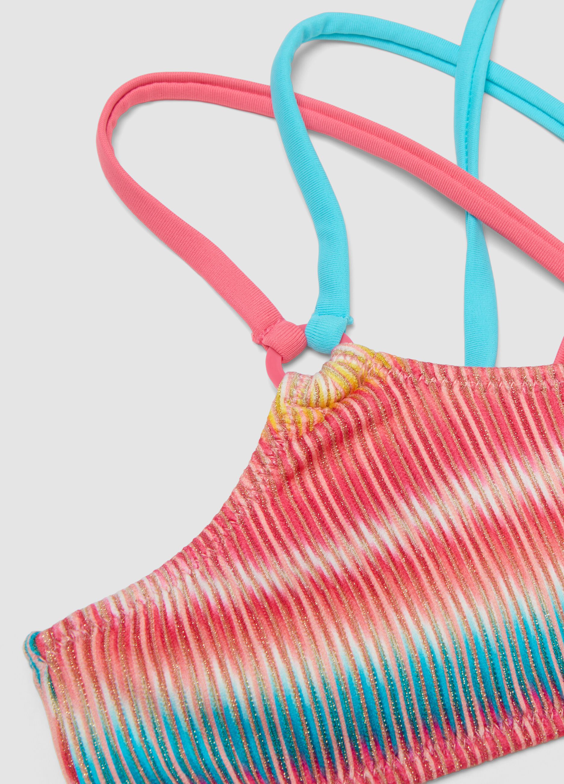 Girls&rsquo; multicolour striped stretch-fabric bikini