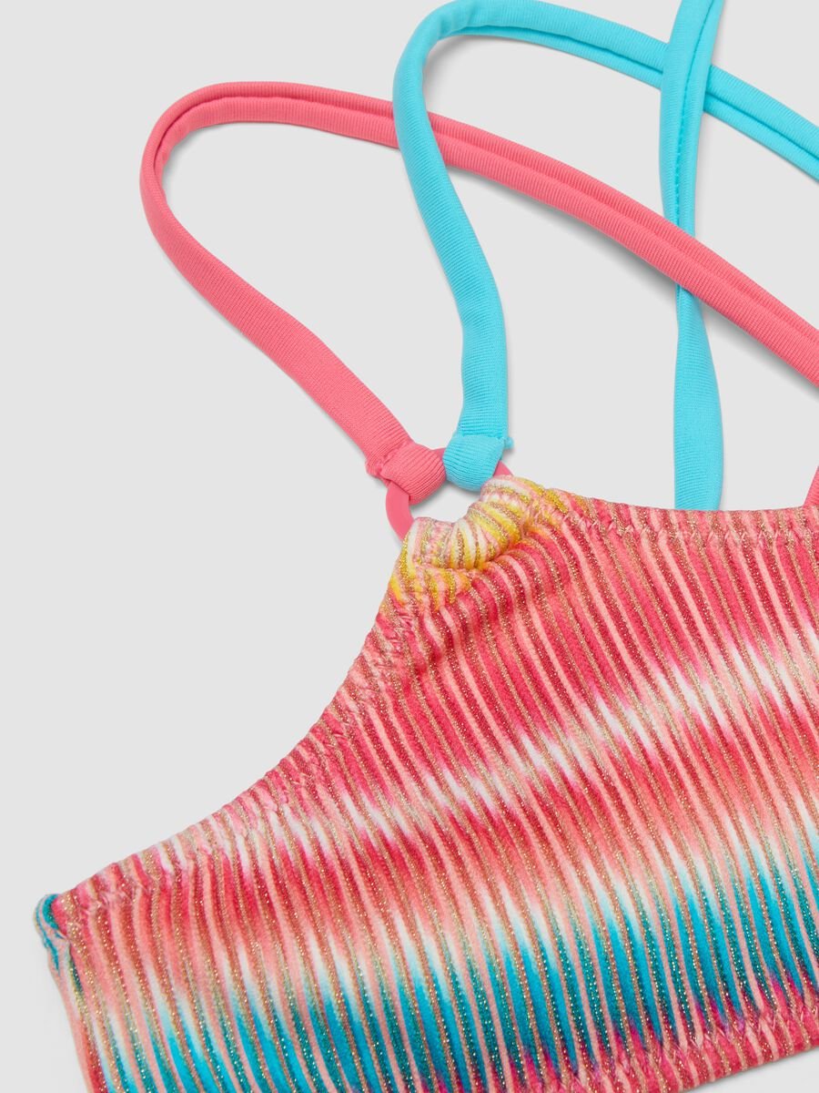 Bikini a righe multicolor in tessuto elasticizzato per bambina_2