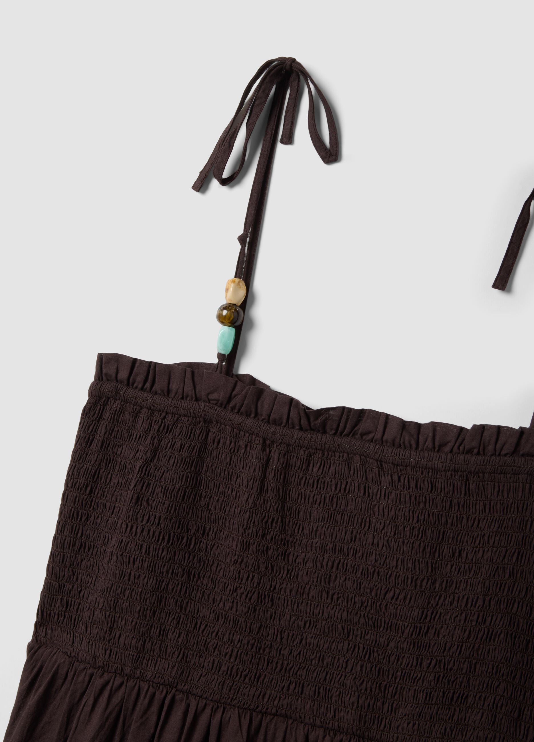 Long brown pure cotton kaftan with thin straps