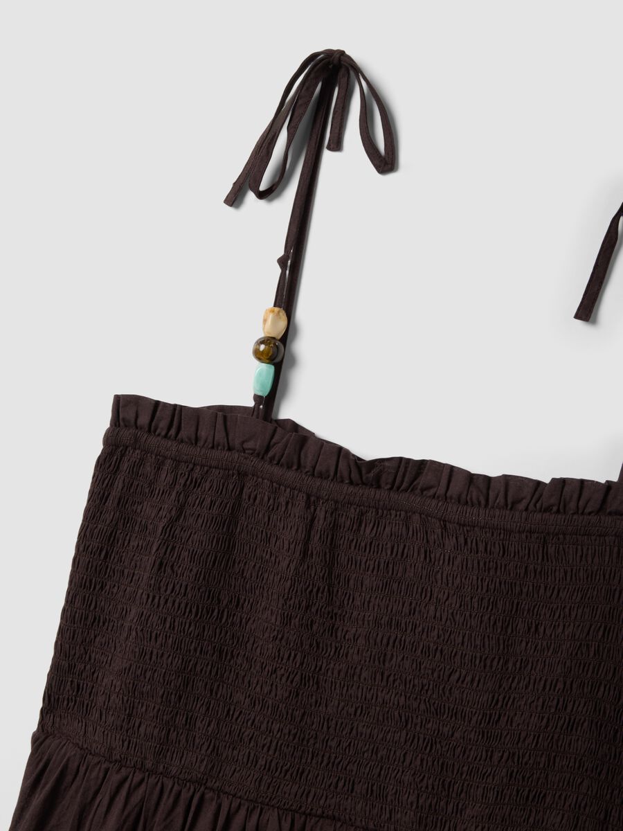 Long brown pure cotton kaftan with thin straps_1