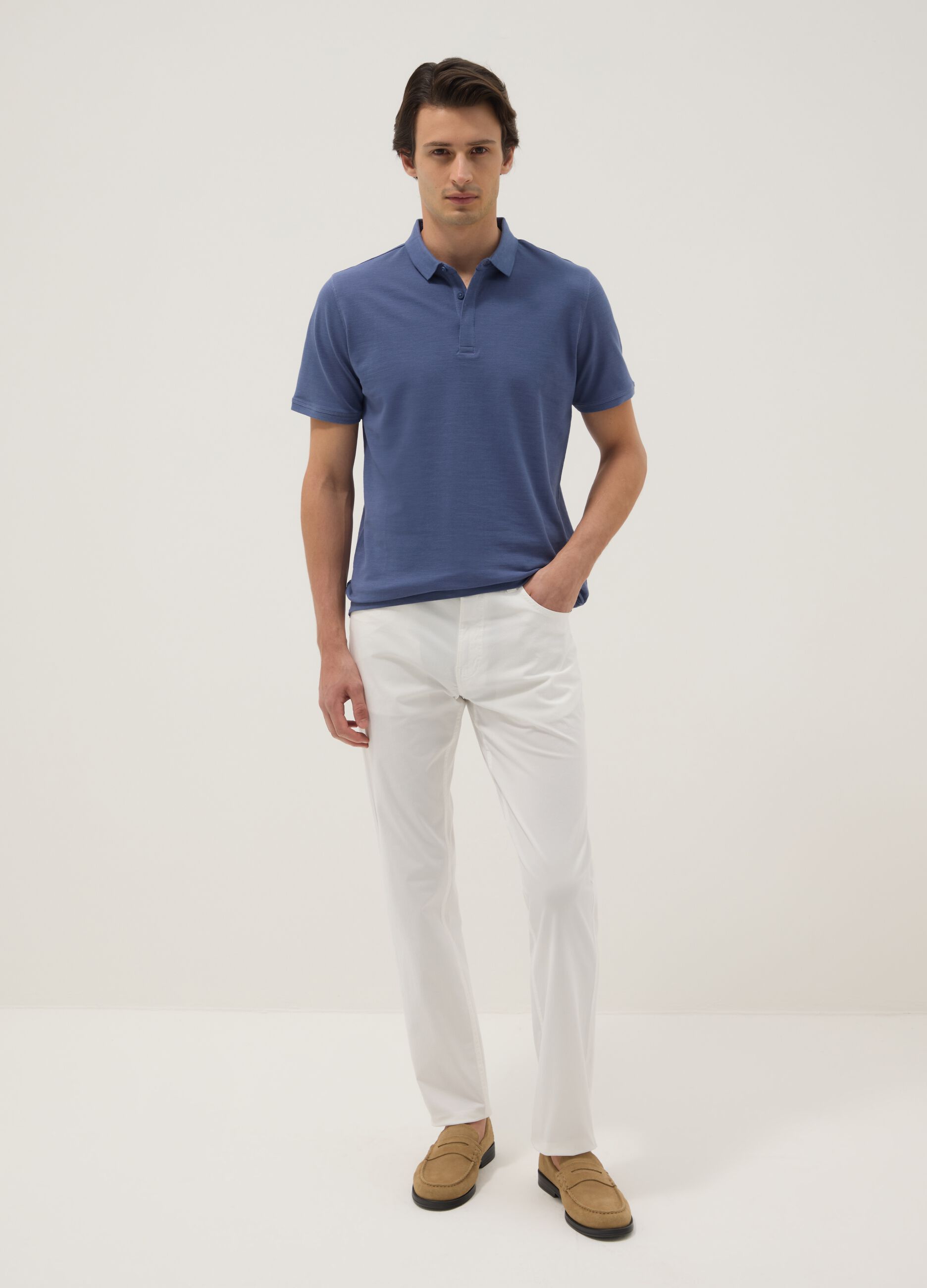 Slim fit stretch cotton white trousers