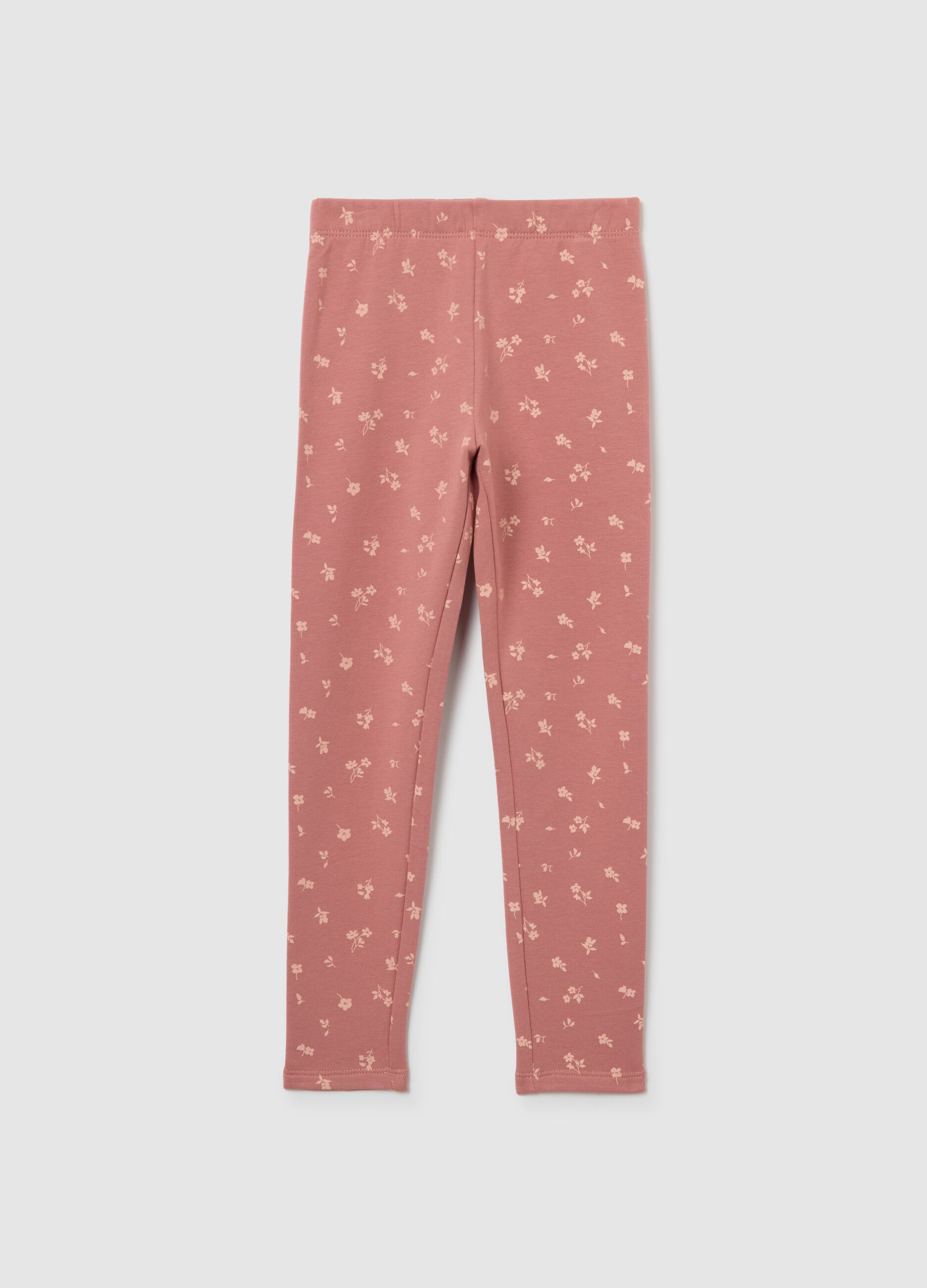 Leggings skinny da bambina in cotone rosa con stampe floreali
