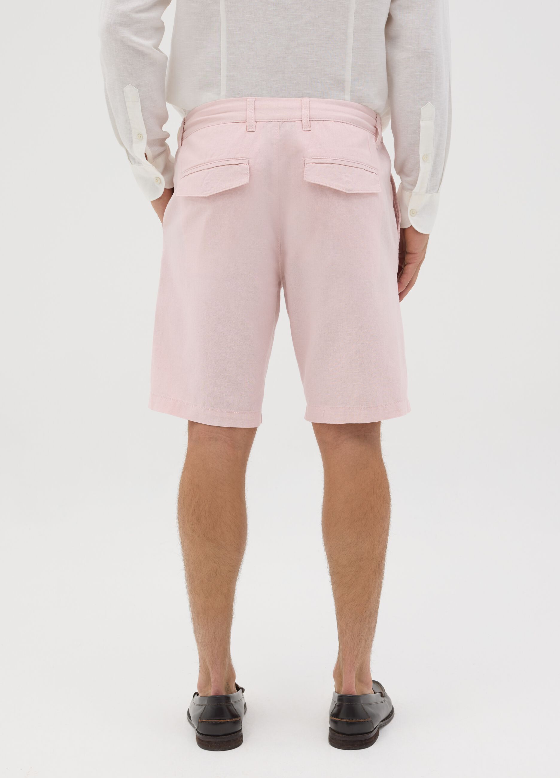 Men’s pink cotton and linen regular-fit shorts