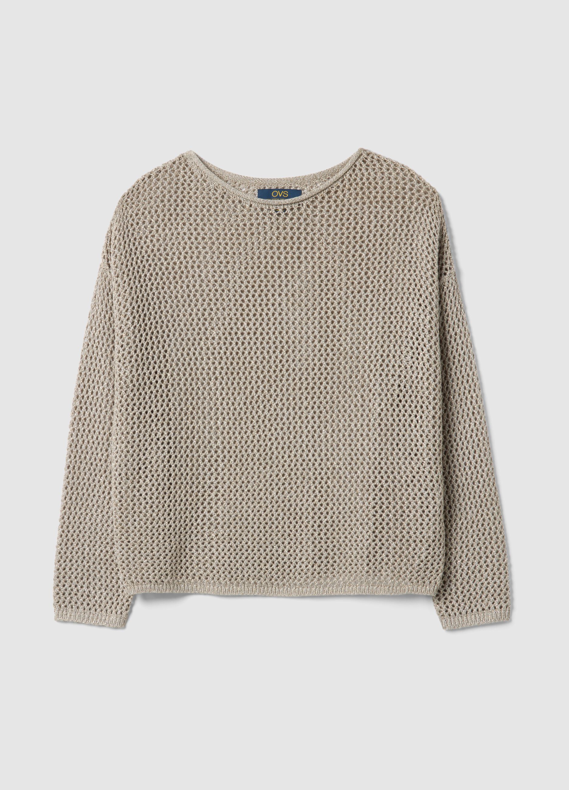 Beige viscose blend sweater regular fit with knit texture