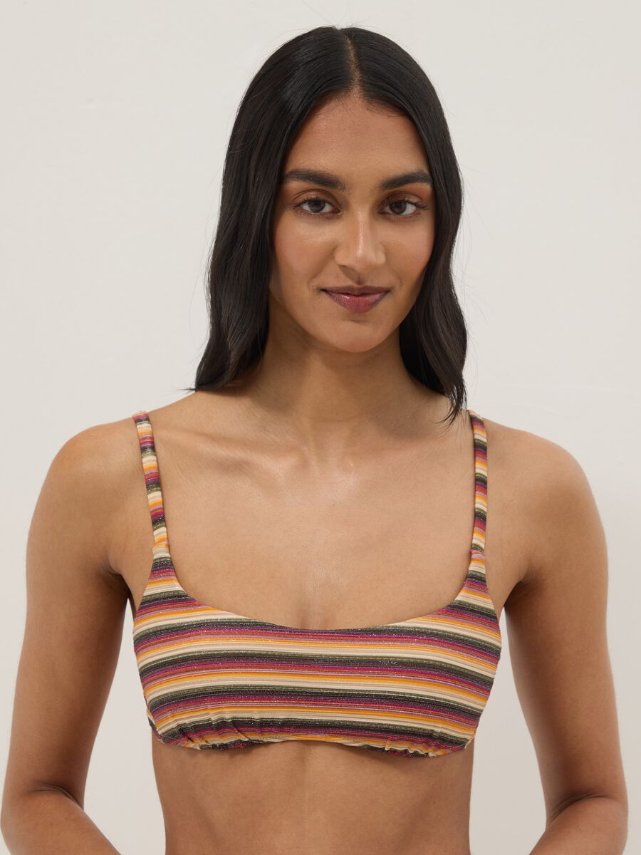 Top bikini bralette in tessuto elasticizzato a righe multicolor_0