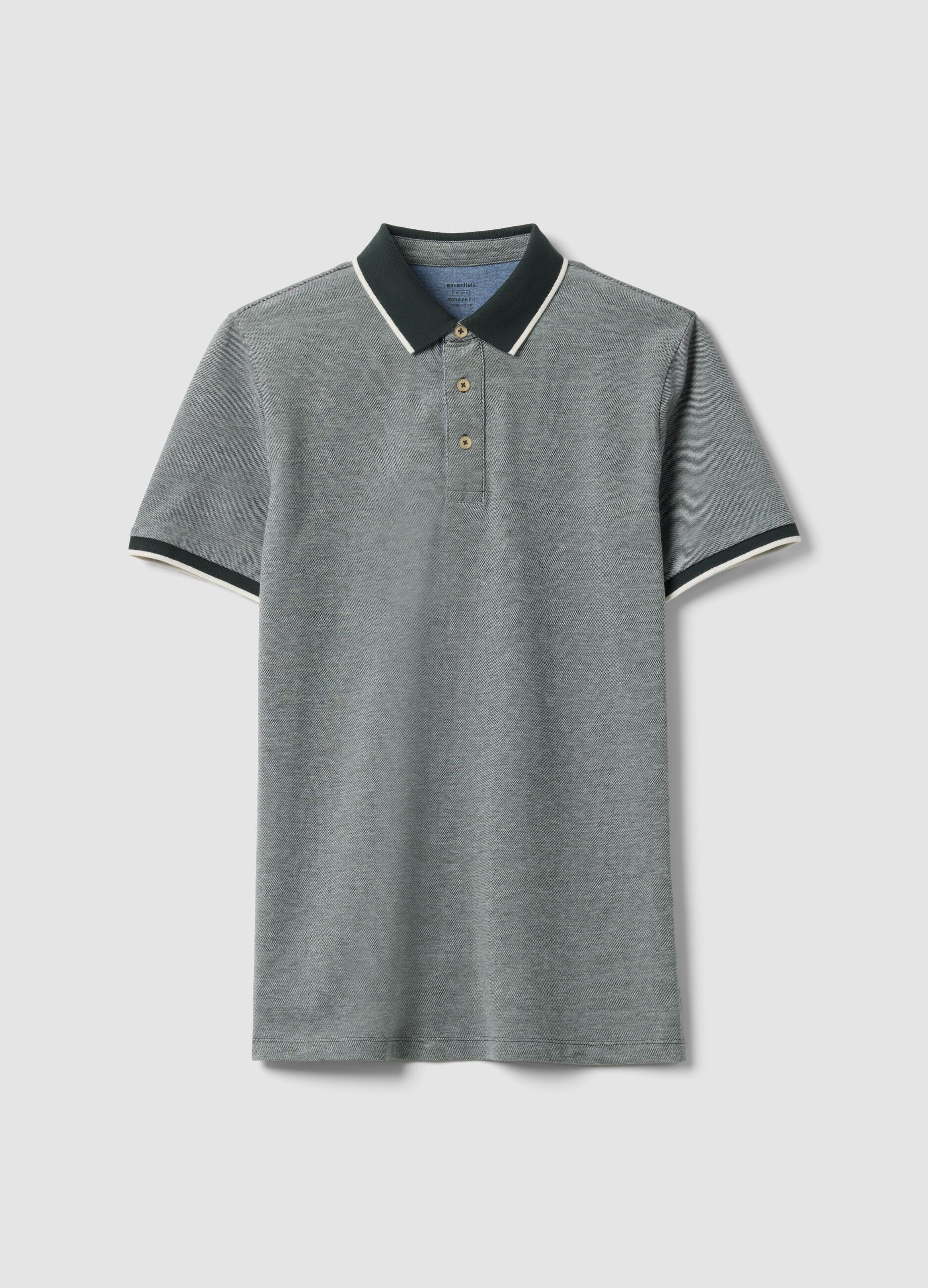 Grey pure cotton polo shirt with classic collar