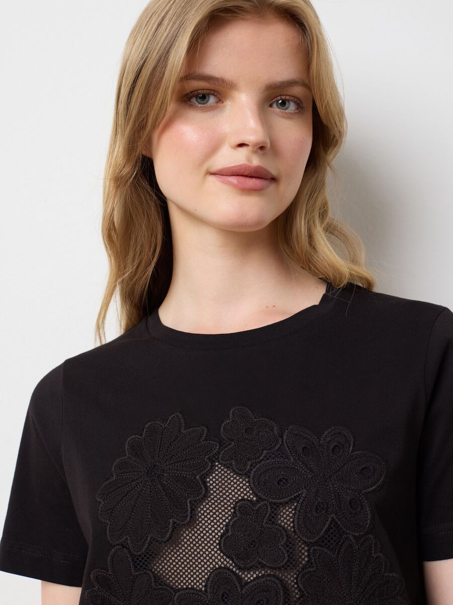 Women's pure black cotton t-shirt, regular fit_1