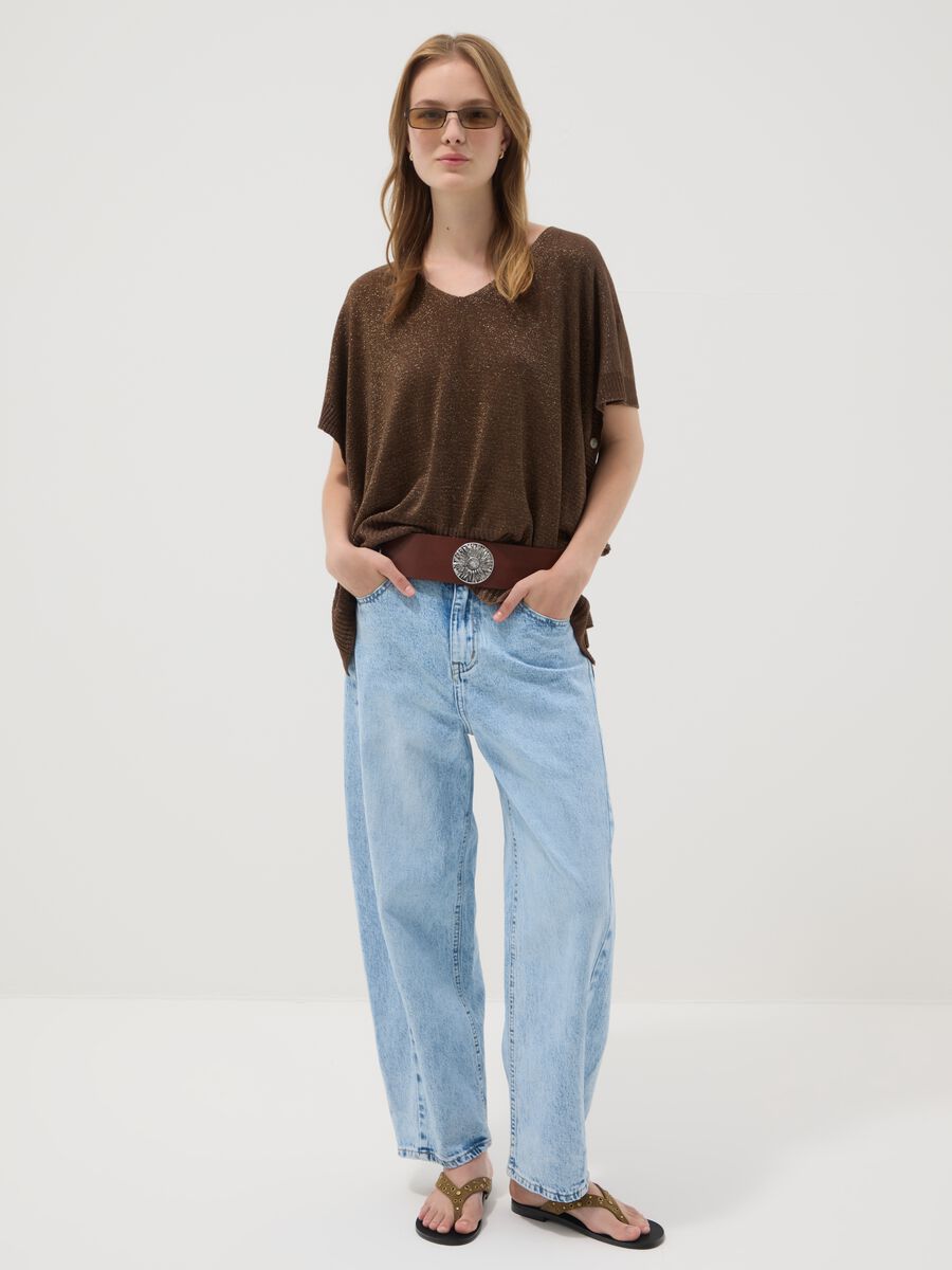 Maglia marrone in misto modal con scollo a V_2