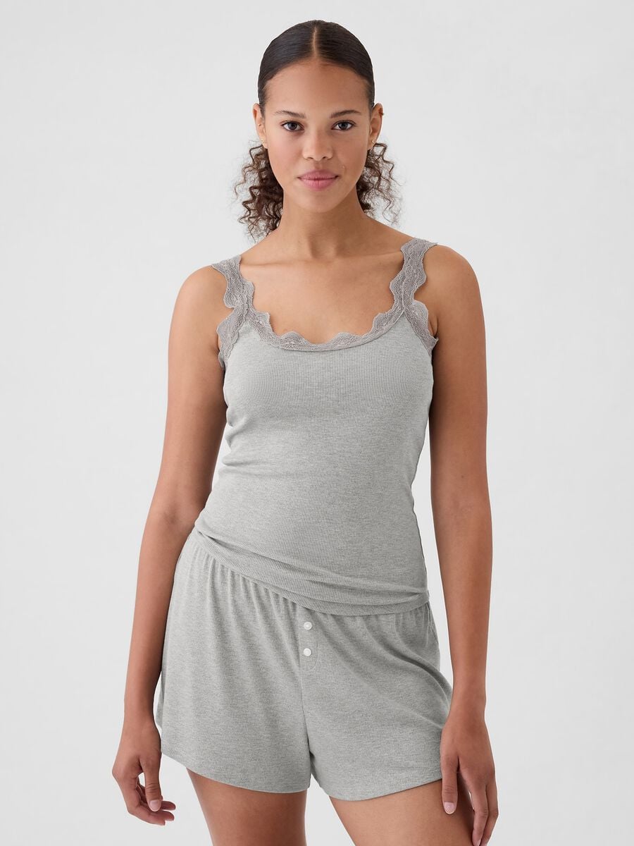 Stretch grey pyjama with lace details_0