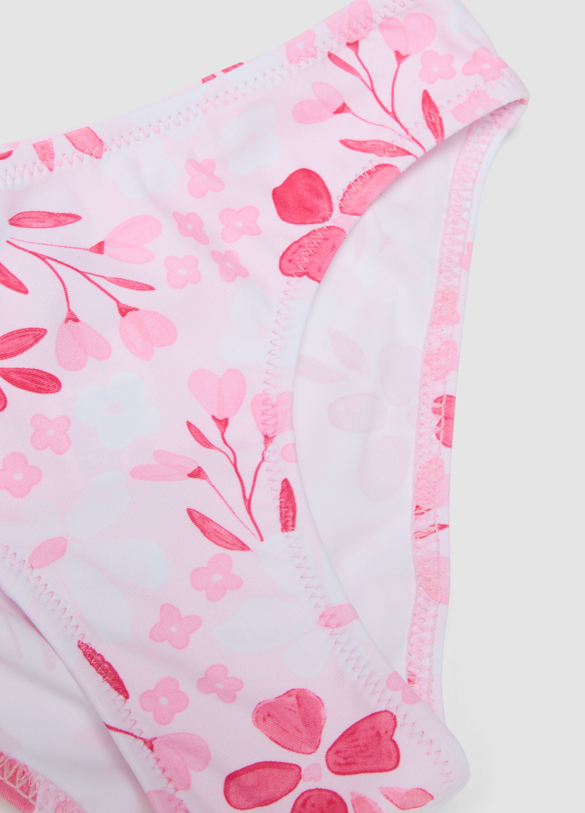 Pink floral-print stretch bikini