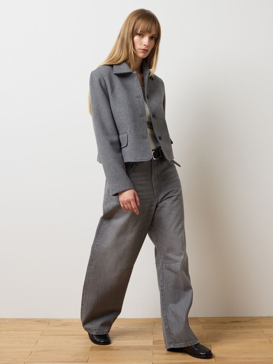 Grey tweed blazer with regular fit_1
