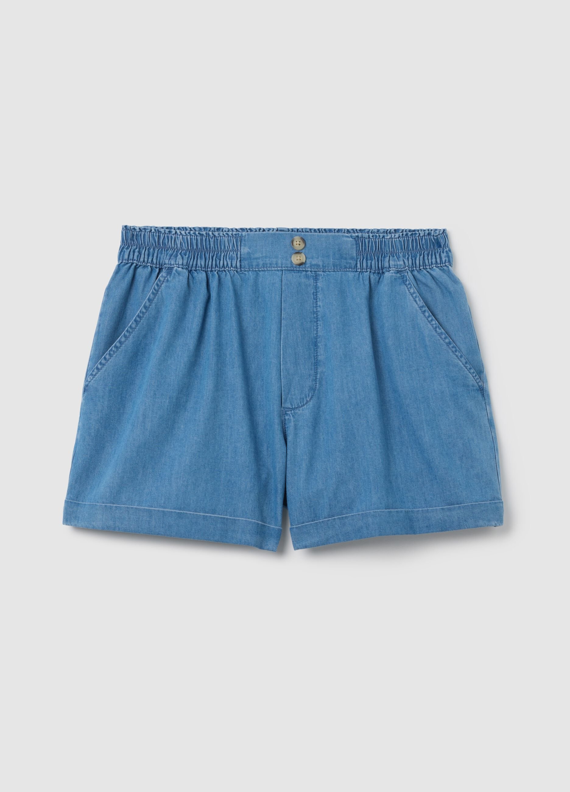 Shorts da donna in puro cotone denim azzurro baggy