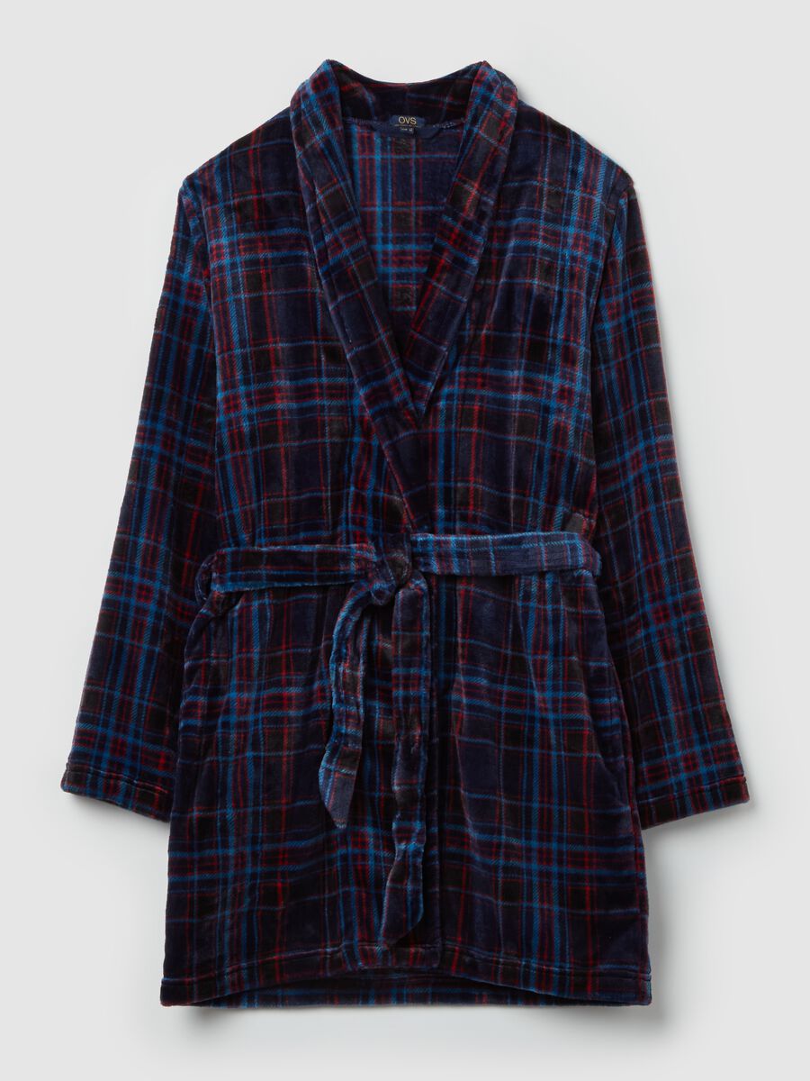 Long dressing gown in fleece with tartan pattern_4