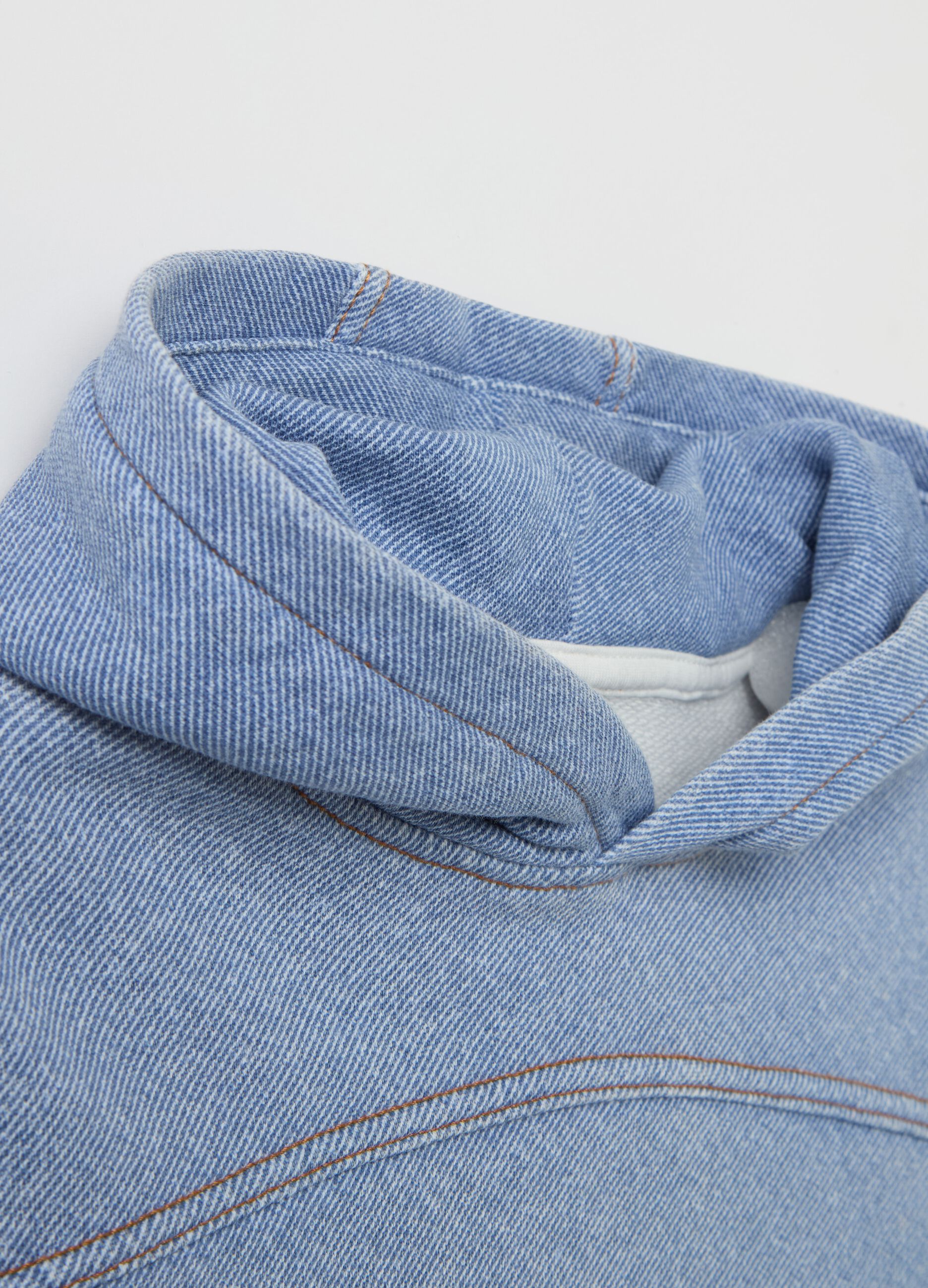 Denim-effect cotton hoodie