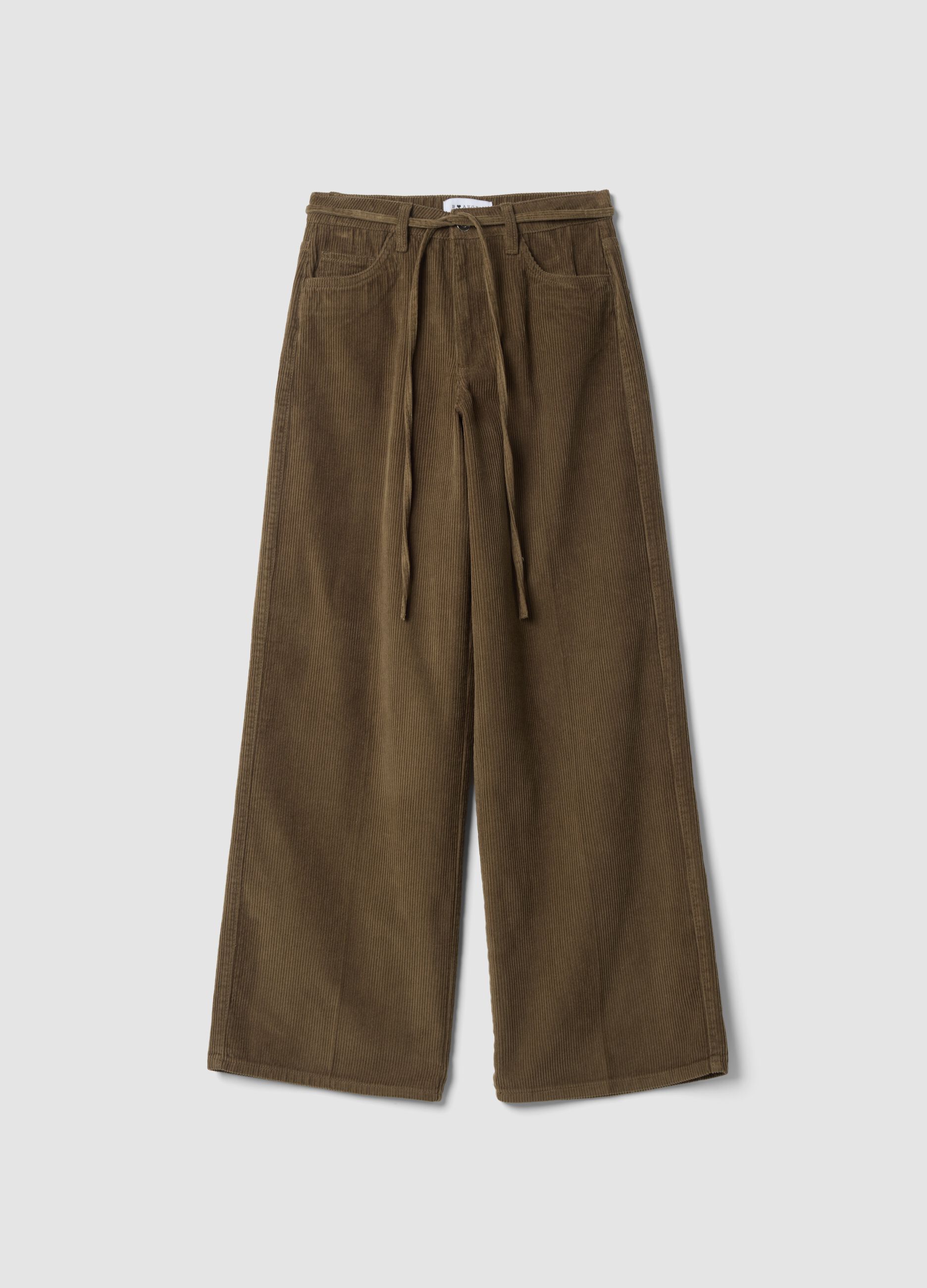 Pantaloni marroni in puro cotone a coste wide leg