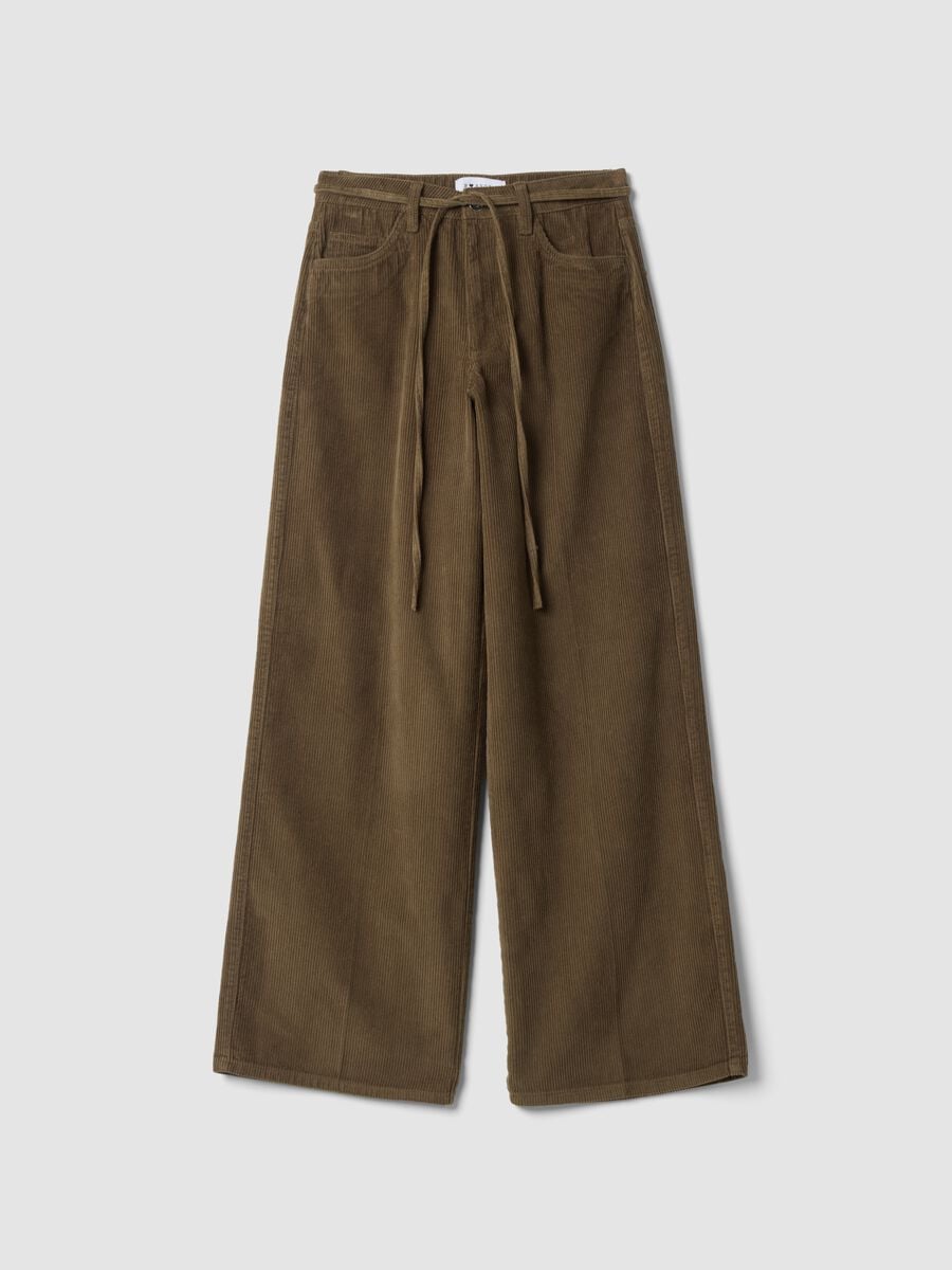 Brown pure cotton corduroy wide-leg trousers_0