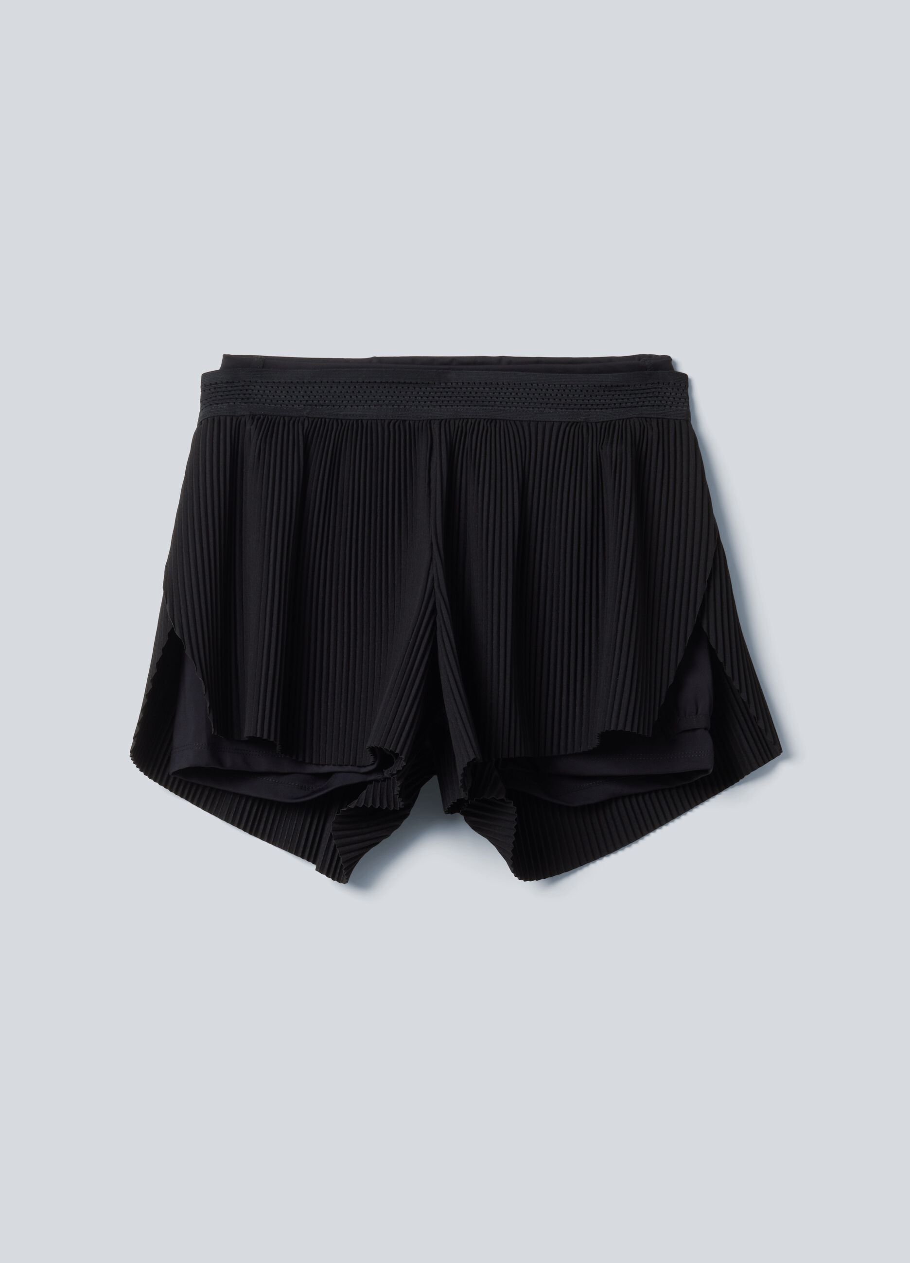 Black ALTAVIA COURT pleated sports shorts in stretch fabric with removable inner short