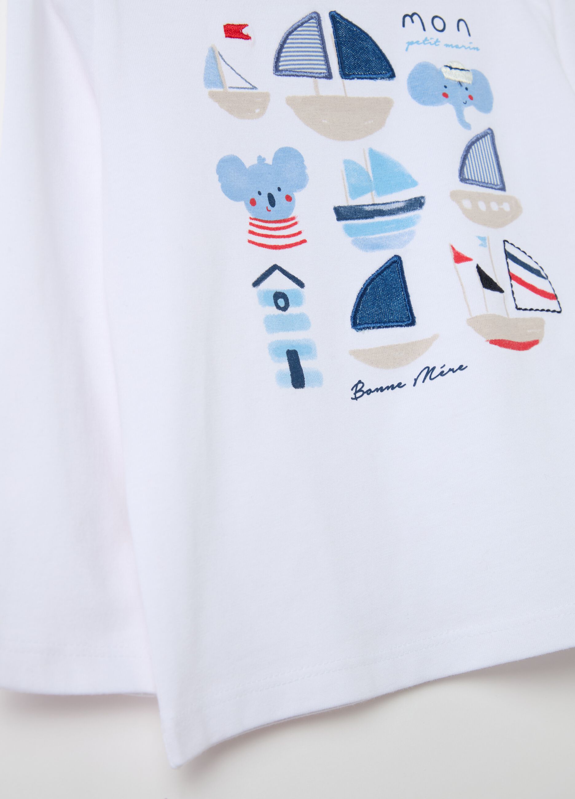 Long-sleeved cotton T-shirt with nautical print