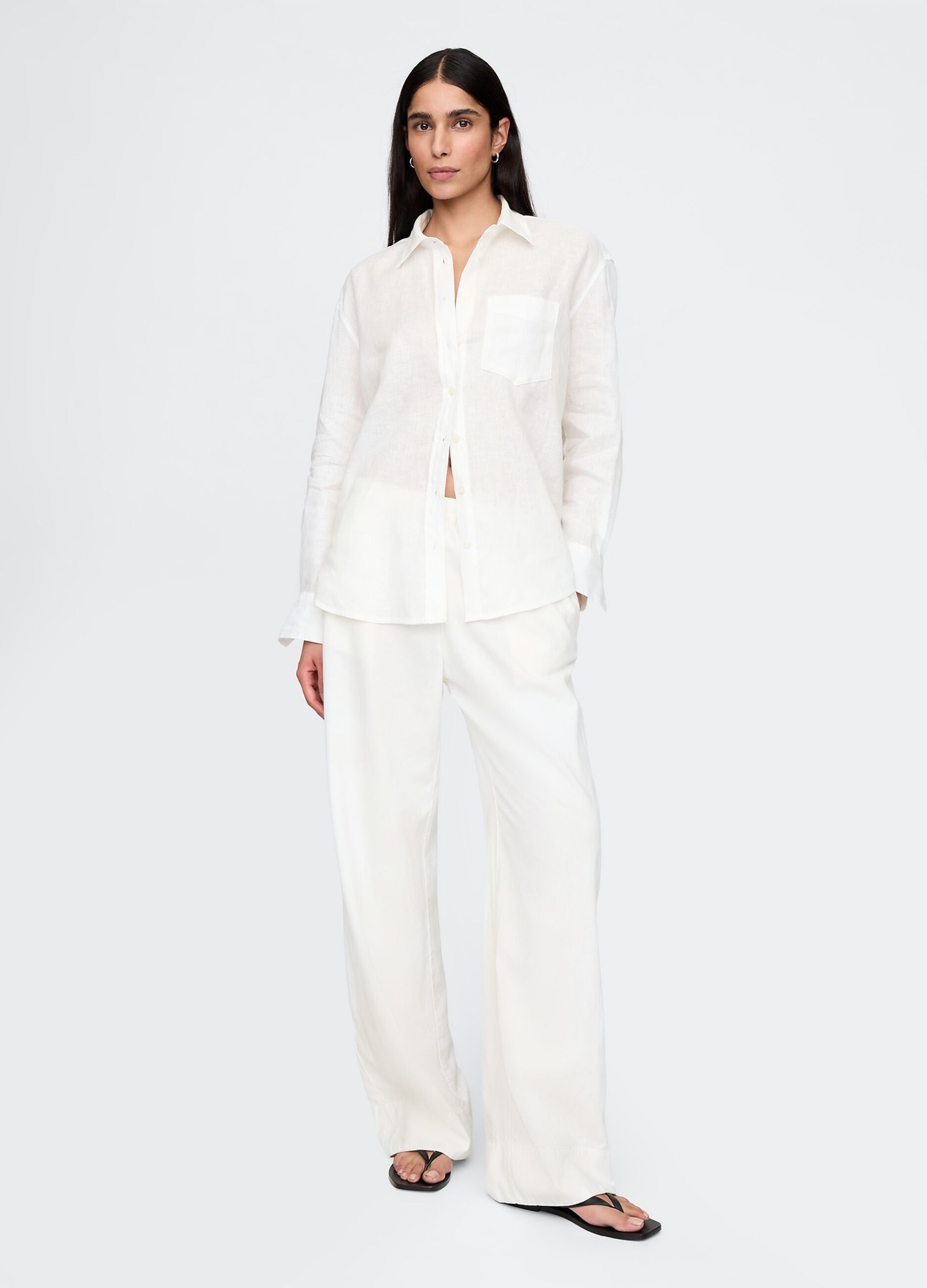 Wide White Linen and Viscose Trousers