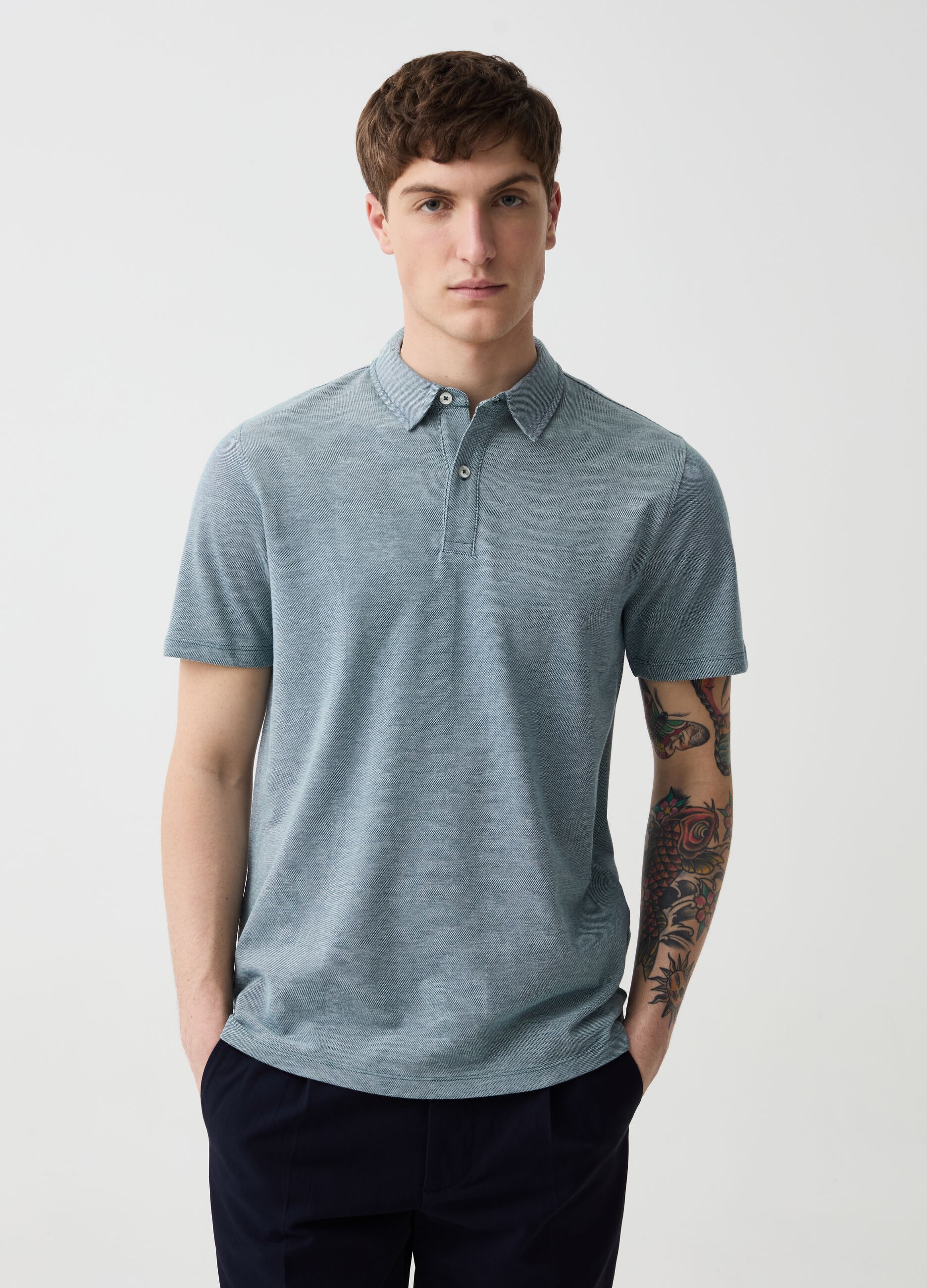 Ovs Polo in piquet con trama jacquard bicolore
