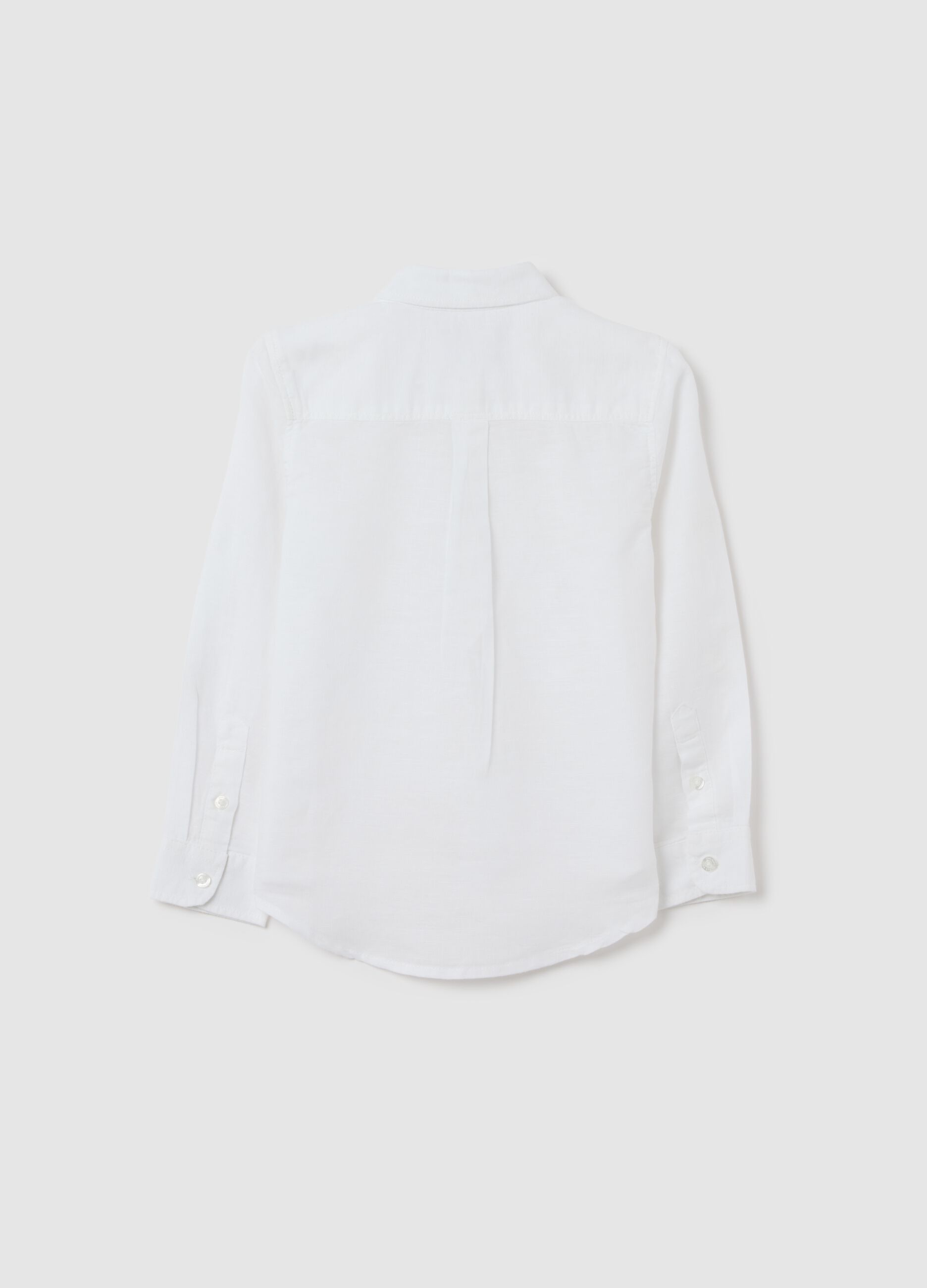 Camicia da bambino in lino e cotone bianca regular fit