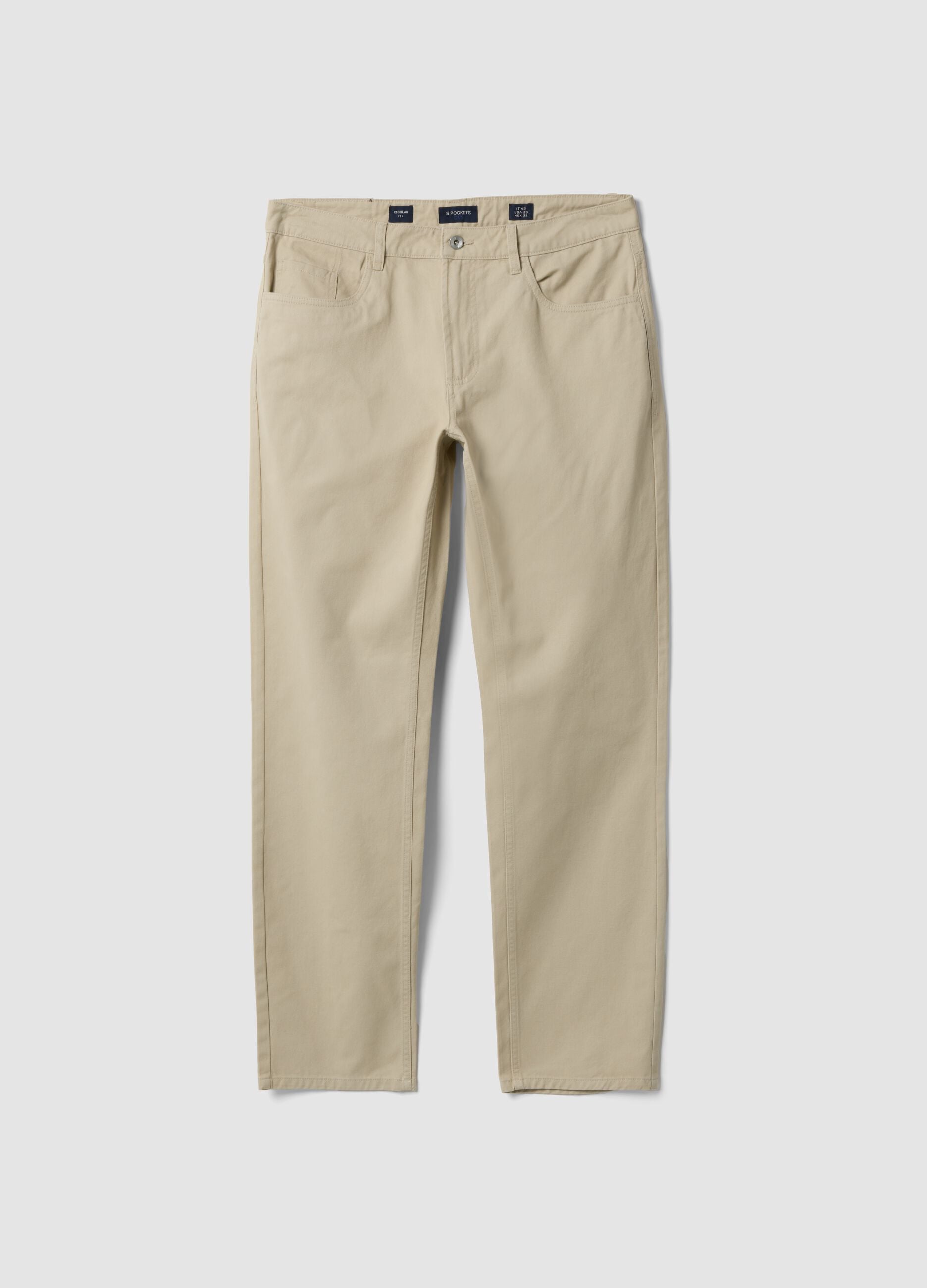 Beige pure cotton five-pocket trousers