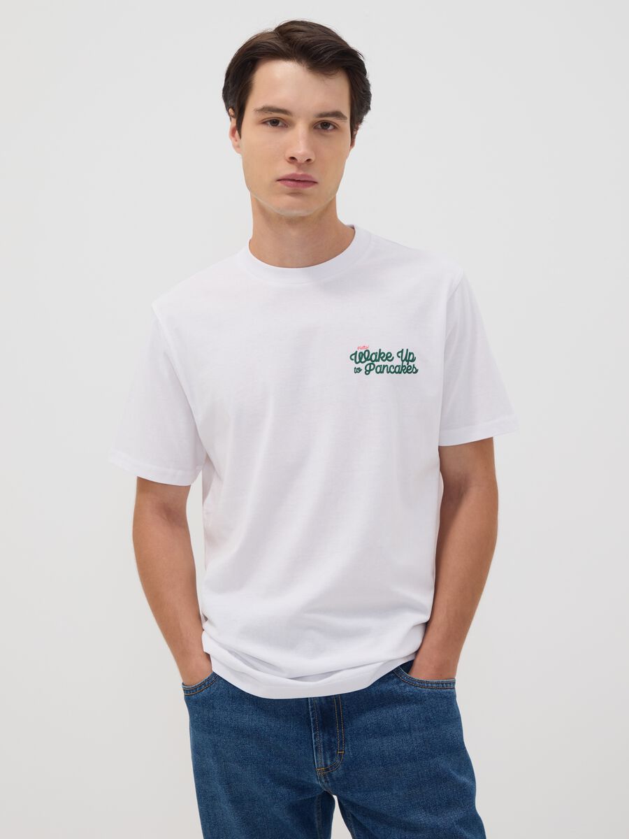 T-shirt bianca in puro cotone jersey con stampa regular fit_0