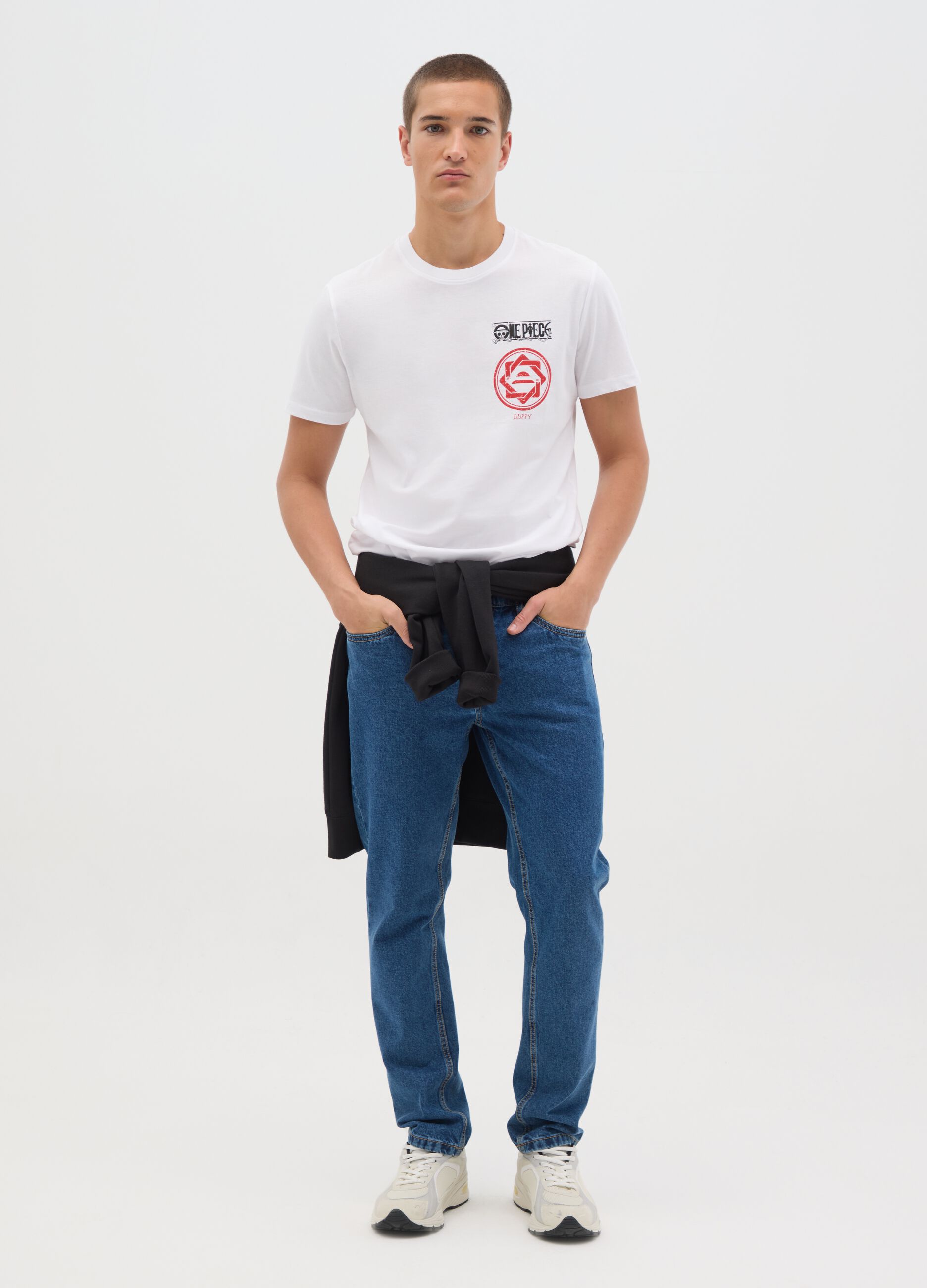 T-shirt da uomo in puro cotone bianca regular fit con stampa rossa